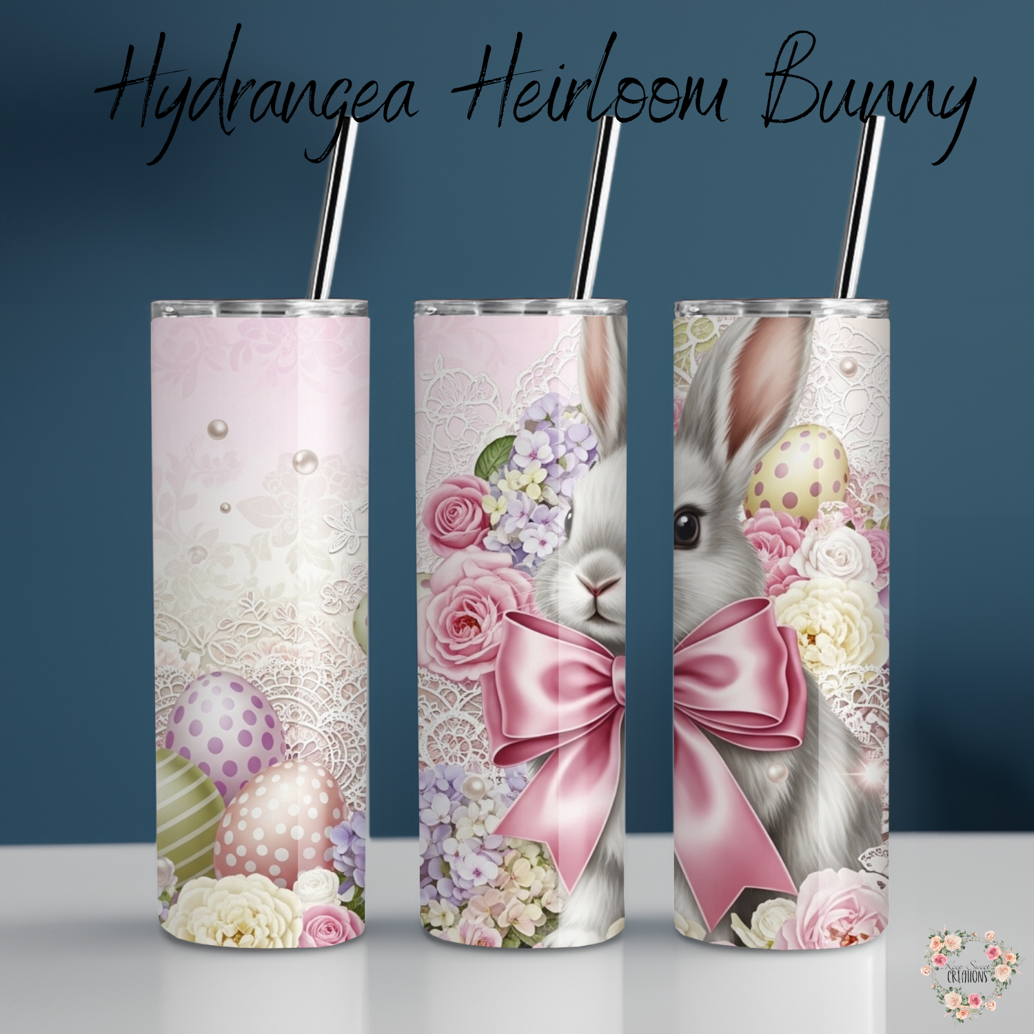 Hydrangea Heirloom Bunny Tumbler | Vintage Floral Easter Cup
