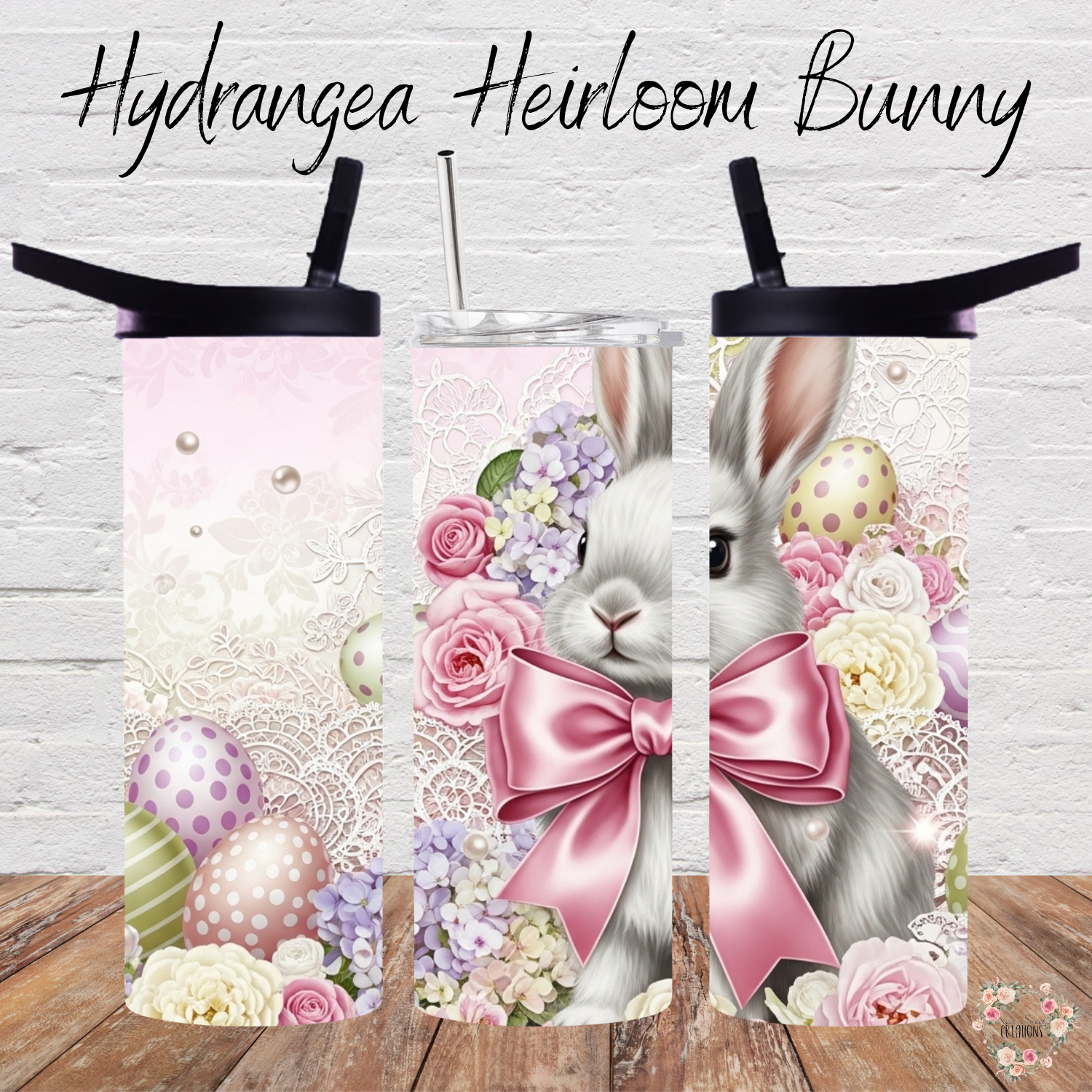 Hydrangea Heirloom Bunny Tumbler | Vintage Floral Easter Cup
