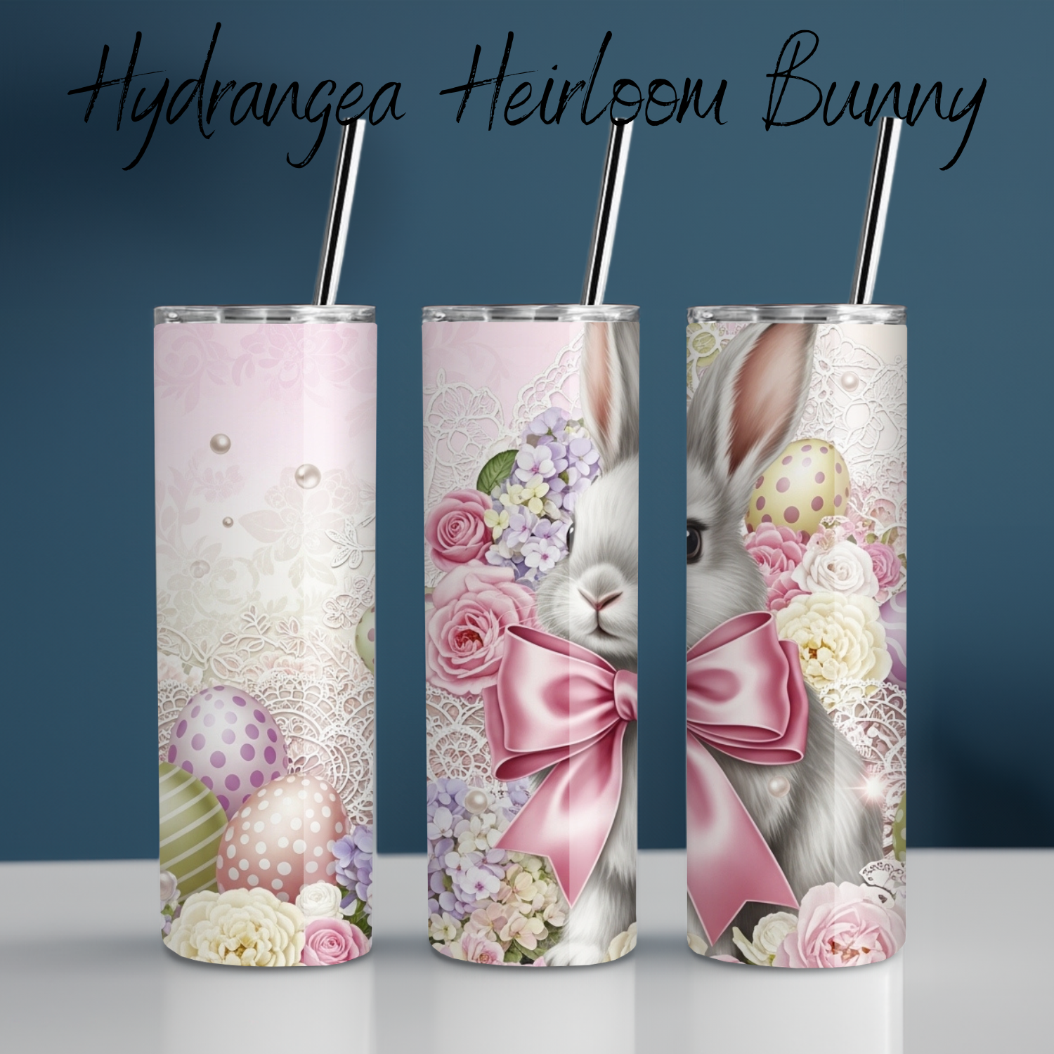 Hydrangea Heirloom Bunny Tumbler | Vintage Floral Easter Cup