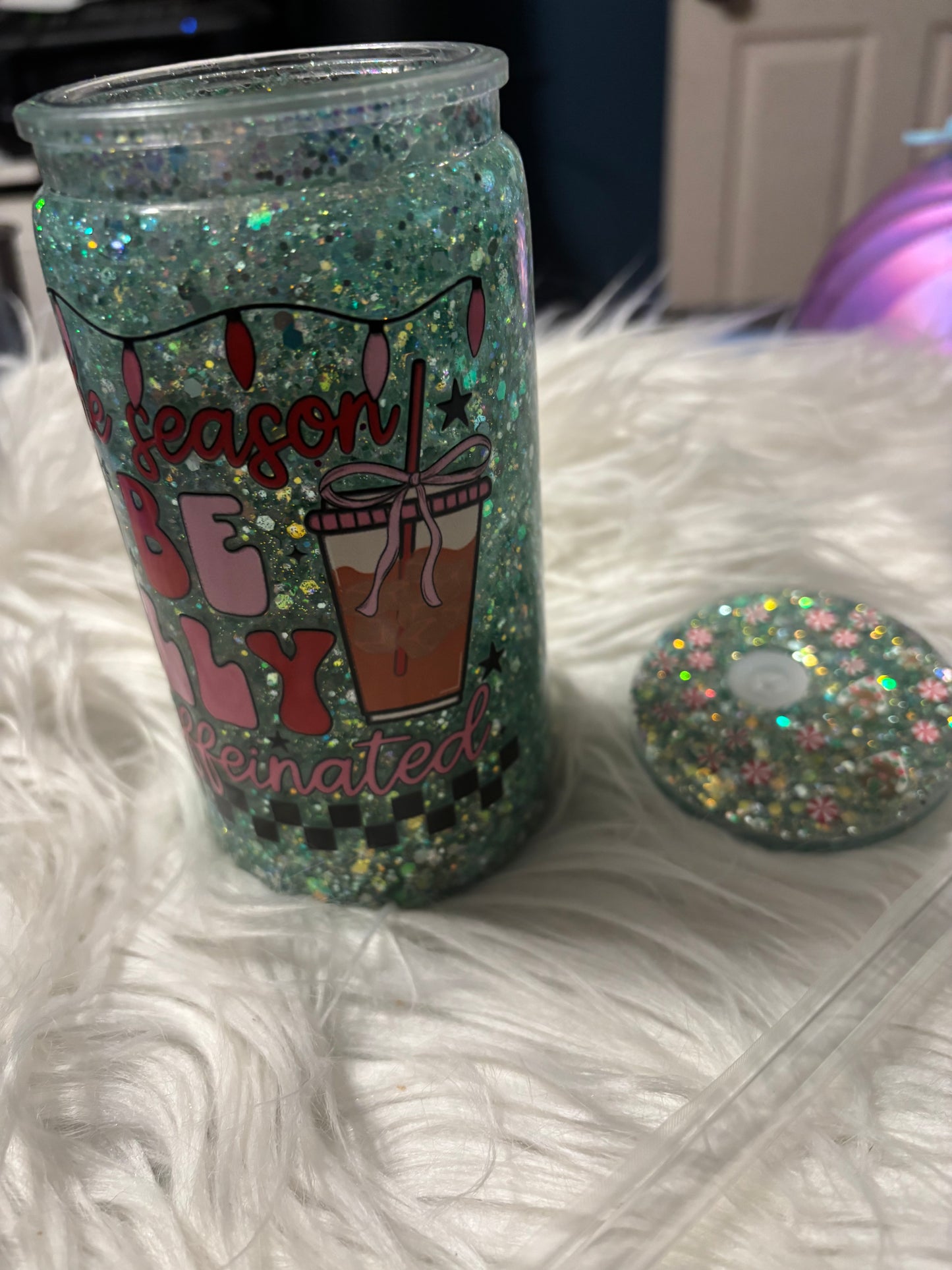 Season Jolly Christmas Snowglobe Tumbler | Festive Holiday Glitter Cup