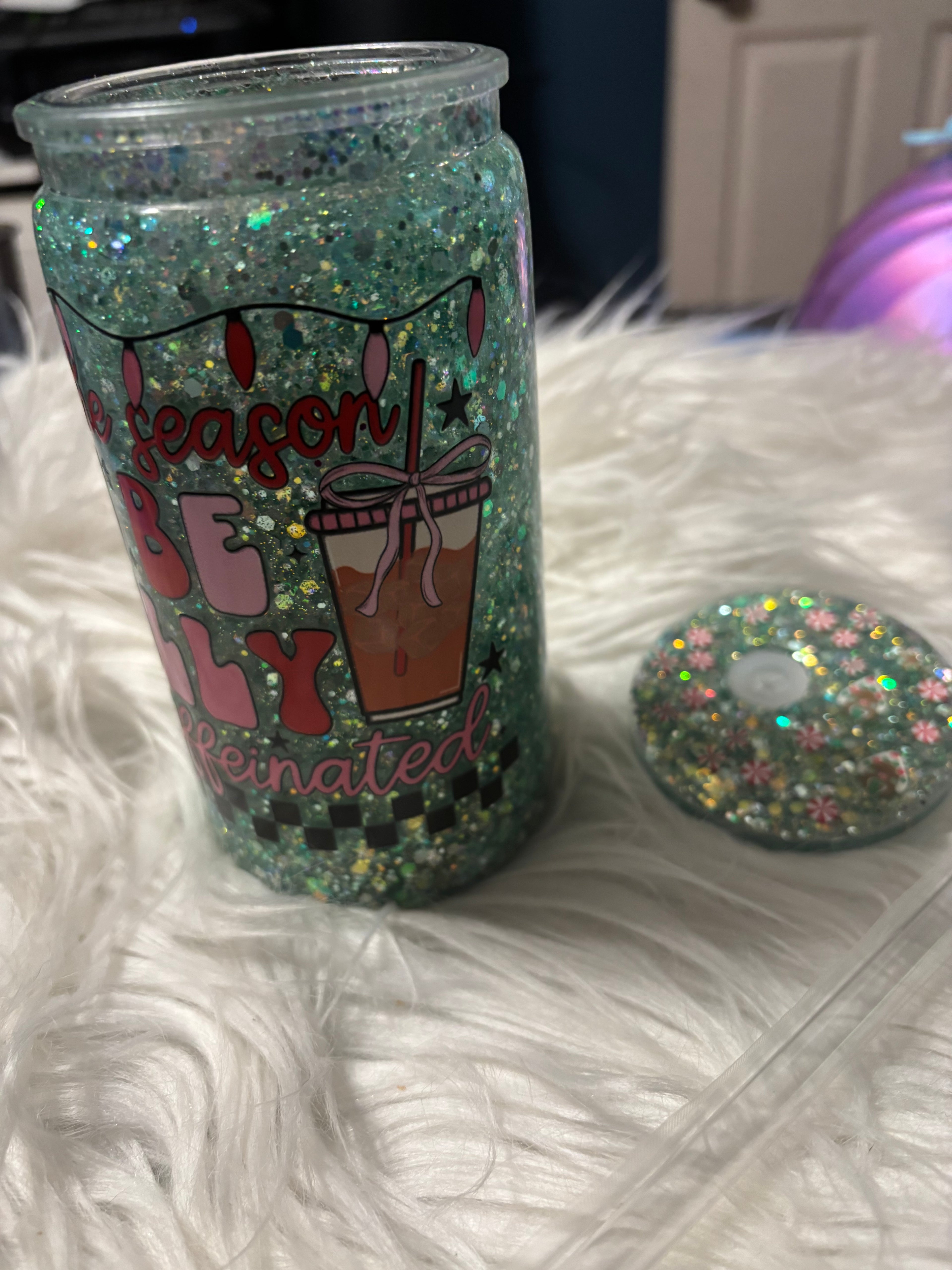 Season Jolly Christmas Snowglobe Tumbler | Festive Holiday Glitter Cup
