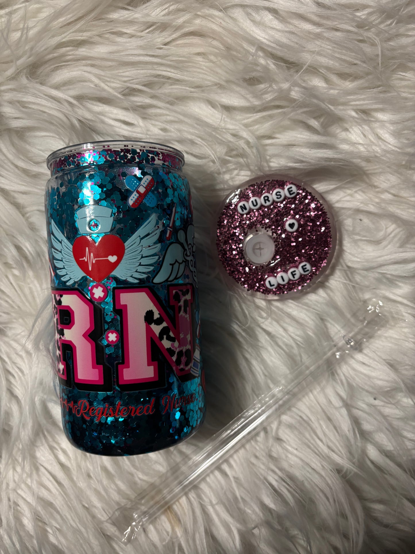 RN Life Nurse Snowglobe Tumbler | Registered Nurse Glitter Cup