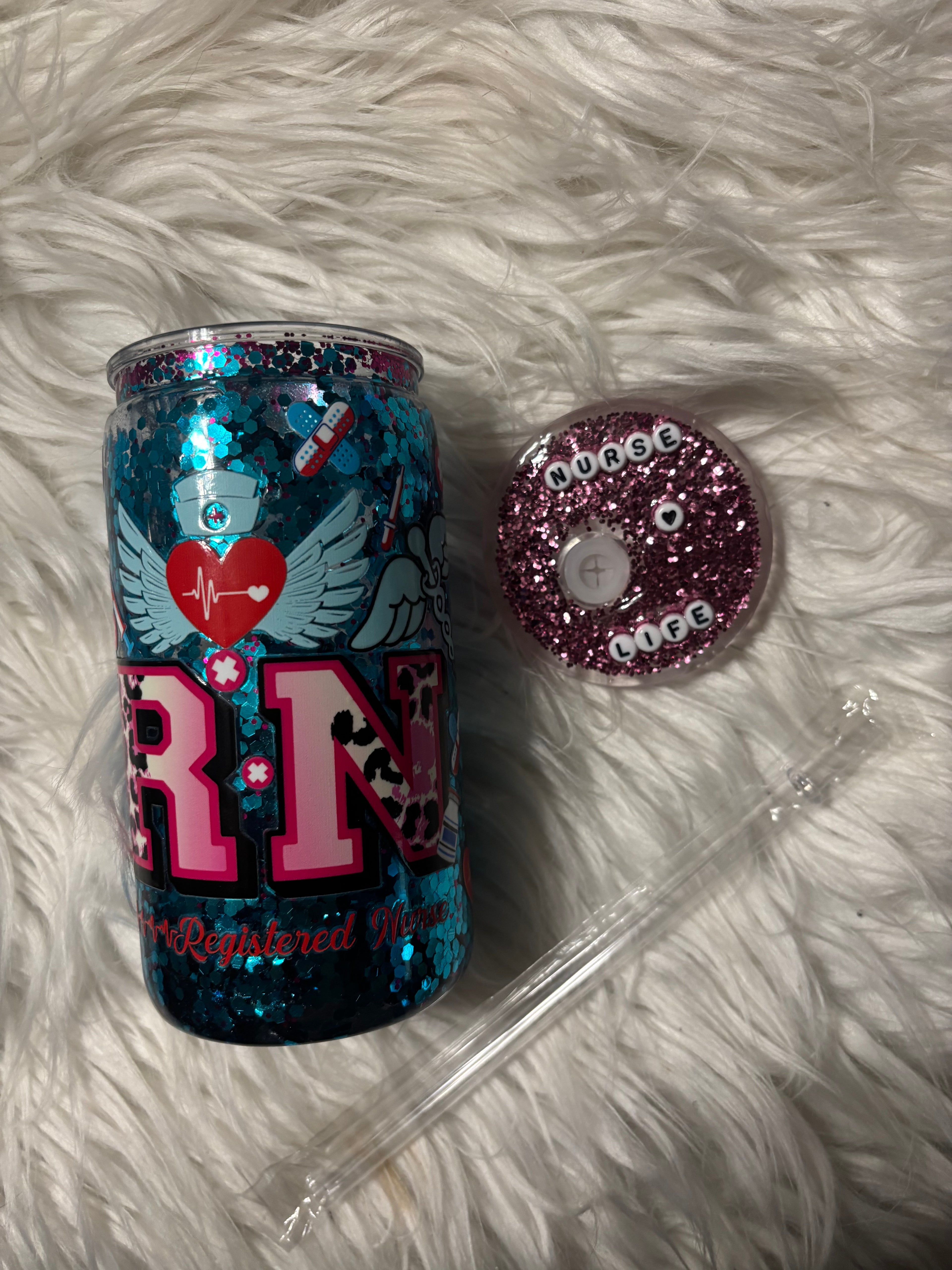 RN Life Nurse Snowglobe Tumbler | Registered Nurse Glitter Cup