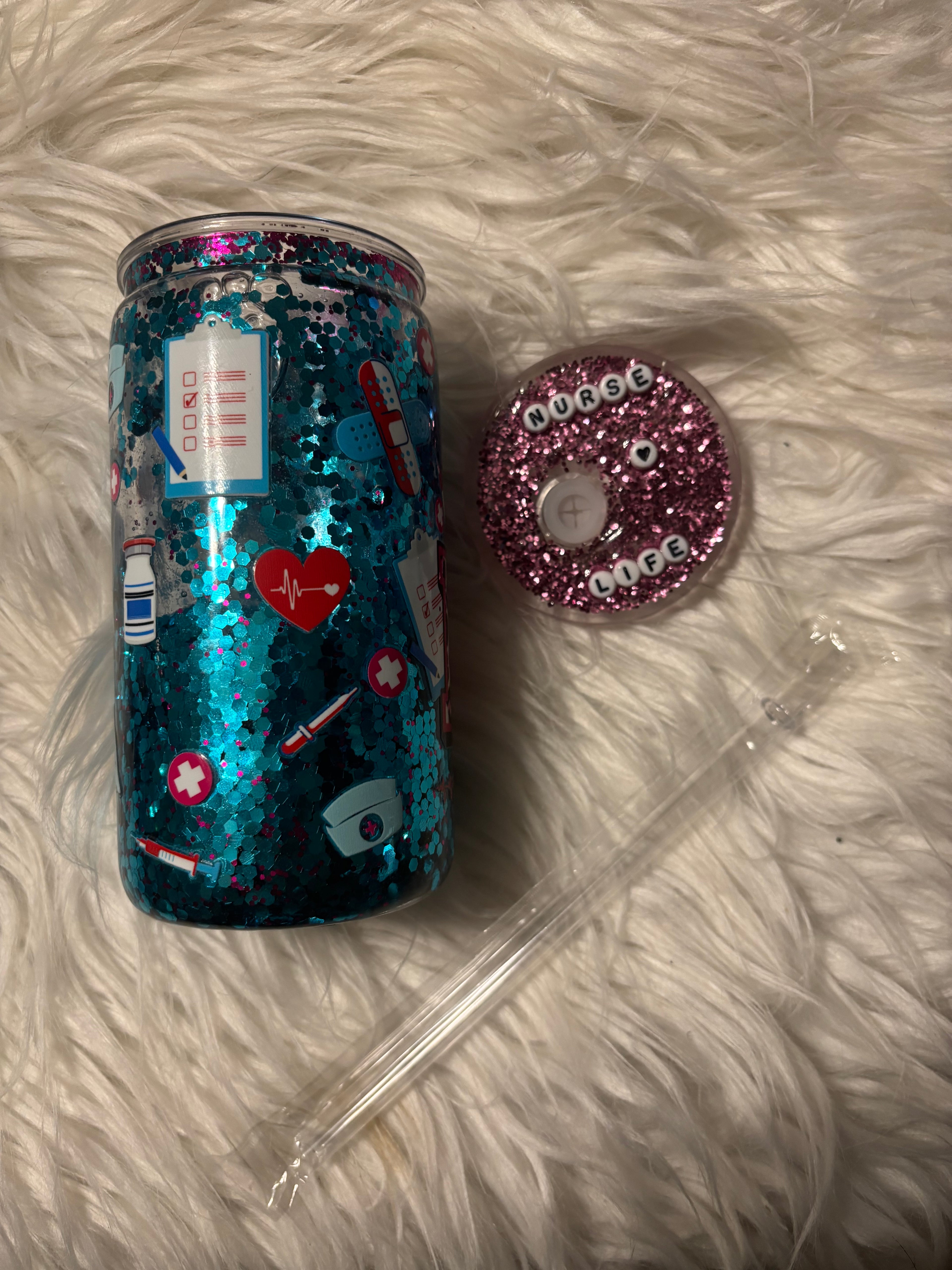 RN Life Nurse Snowglobe Tumbler | Registered Nurse Glitter Cup