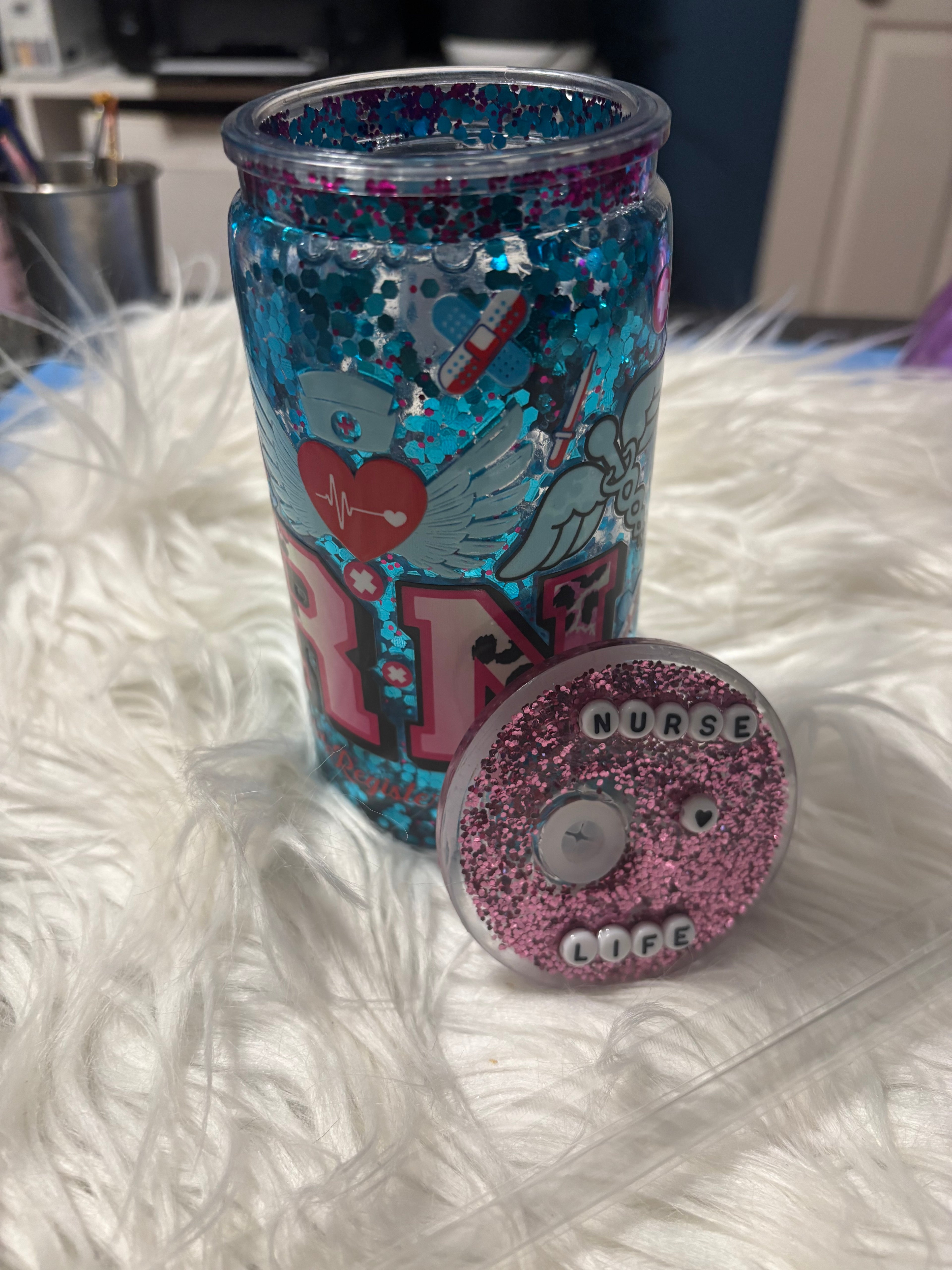 RN Life Nurse Snowglobe Tumbler | Registered Nurse Glitter Cup