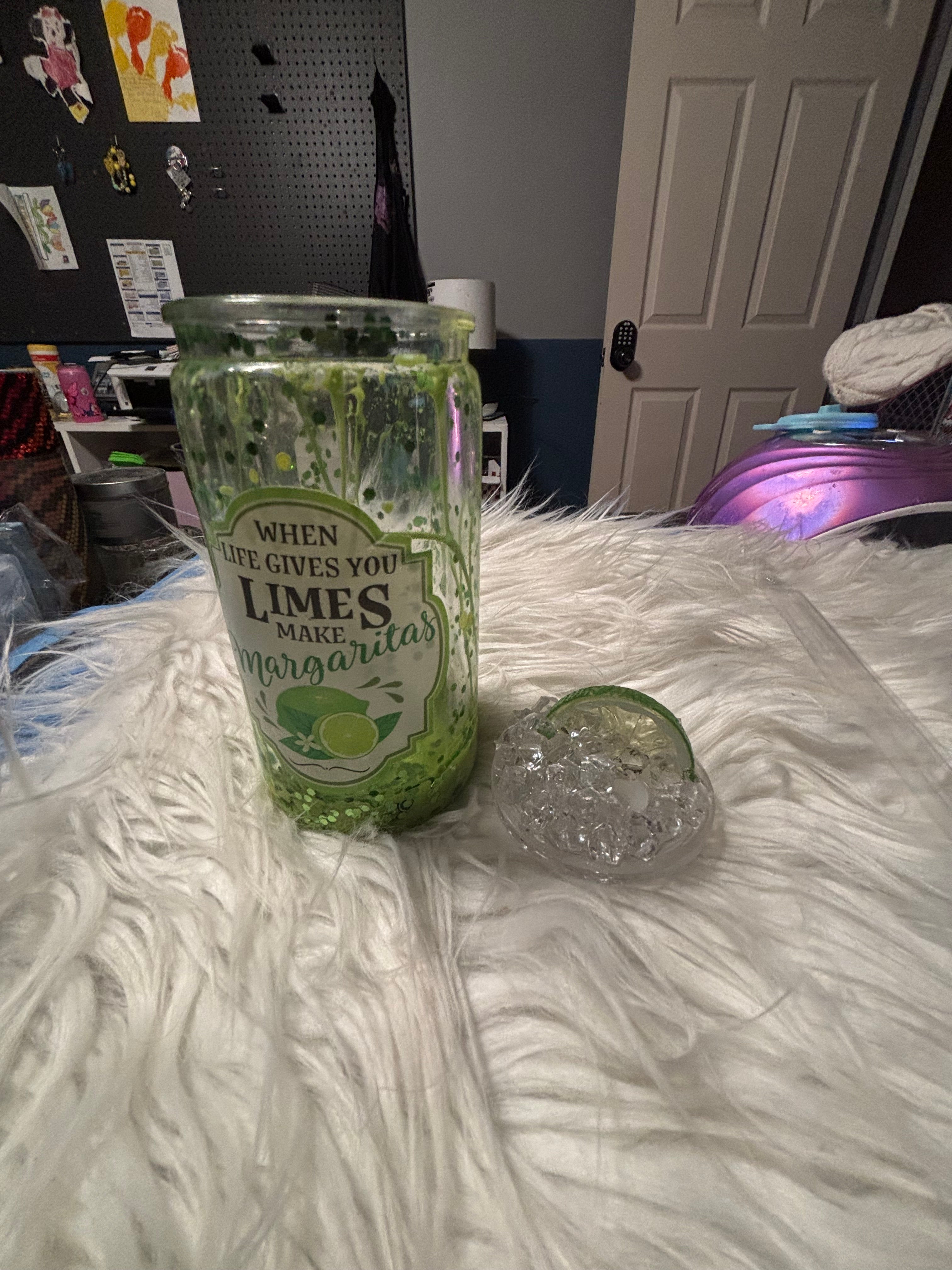 Lime Margarita Snowglobe Tumbler | 14 oz Double Wall Cocktail Cup