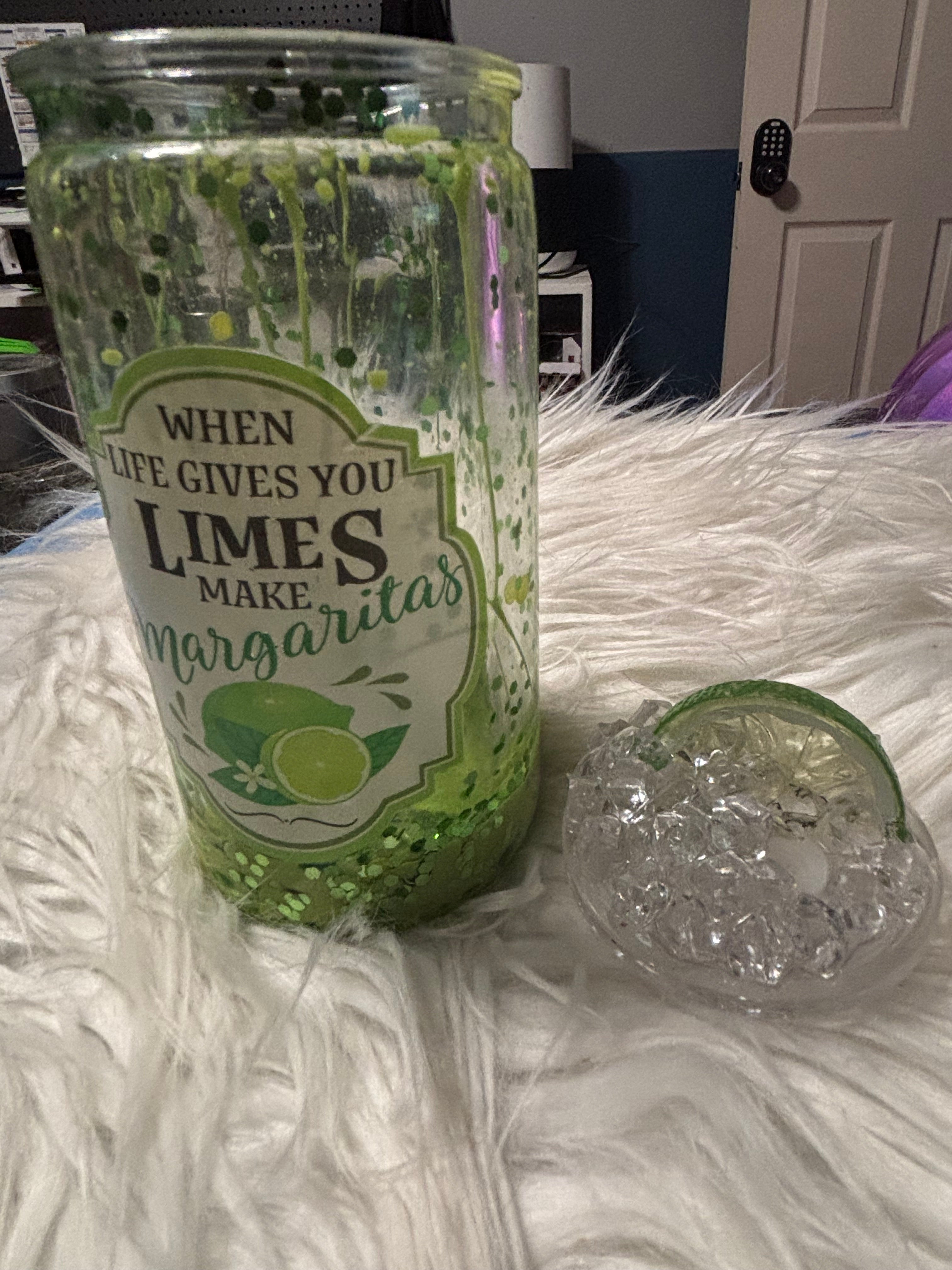 Lime Margarita Snowglobe Tumbler | 14 oz Double Wall Cocktail Cup