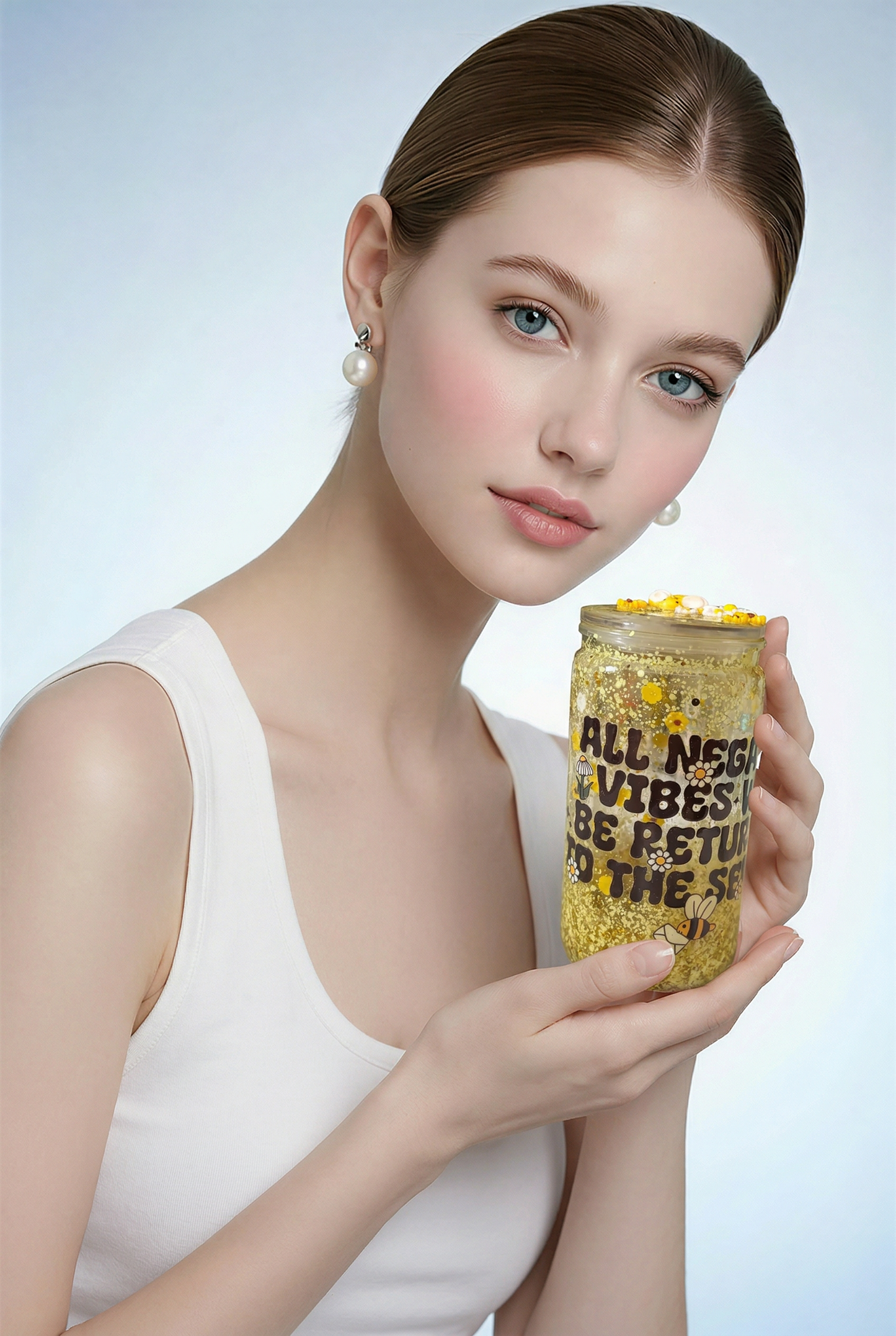 No Negative Vibes Bee Snowglobe Tumbler | Sunflower Bee Positive Vibes Cup