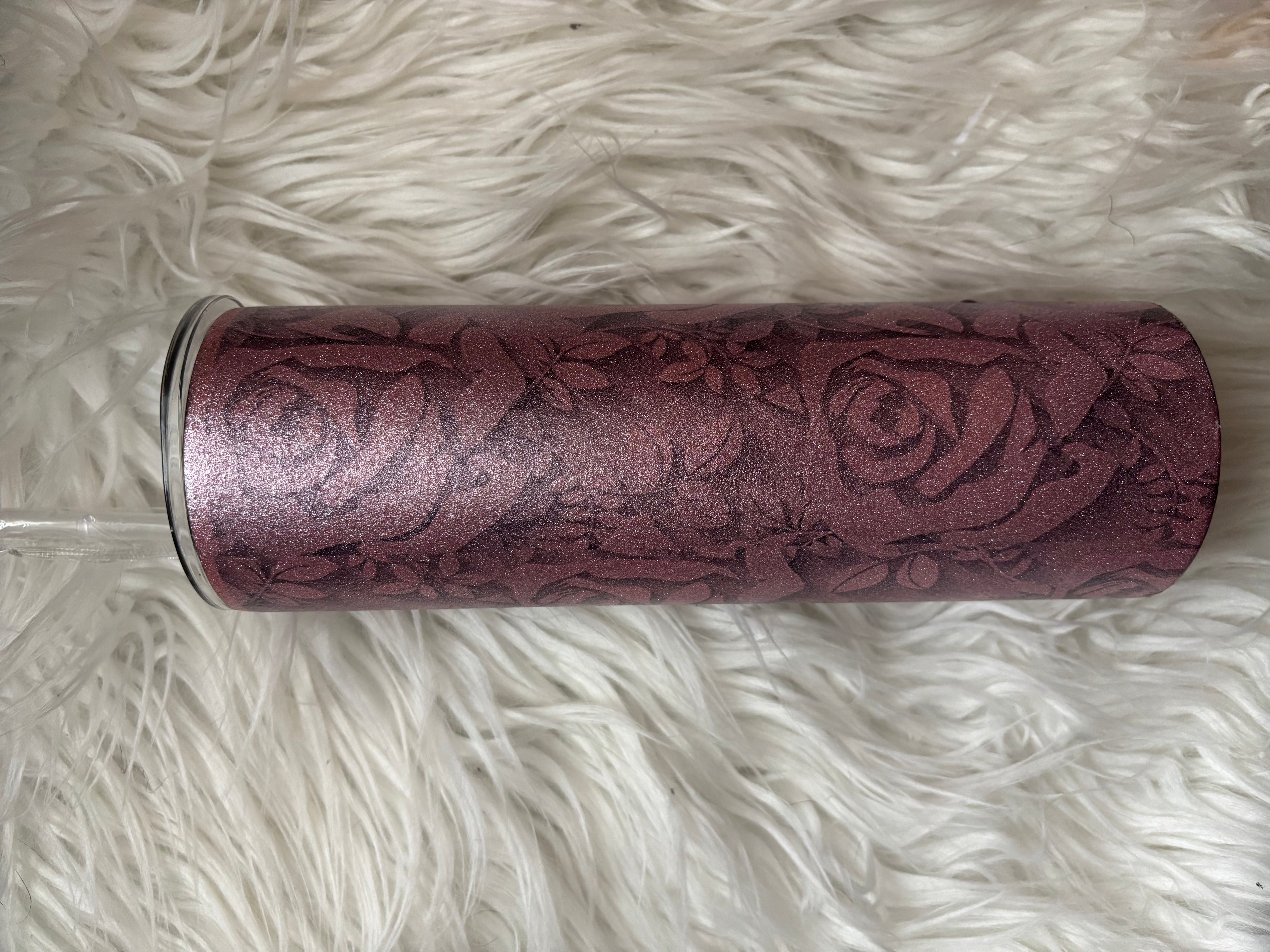 Rose Luxe Glitter Tumbler – 30 oz Pink Floral Stainless Steel Cup with Lid & Straw