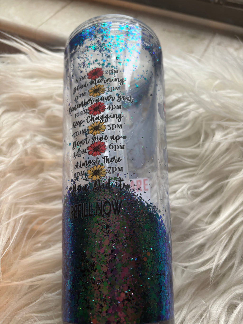 Inspirational Tumbler with Motivational Quote – Glitter and Floral Design