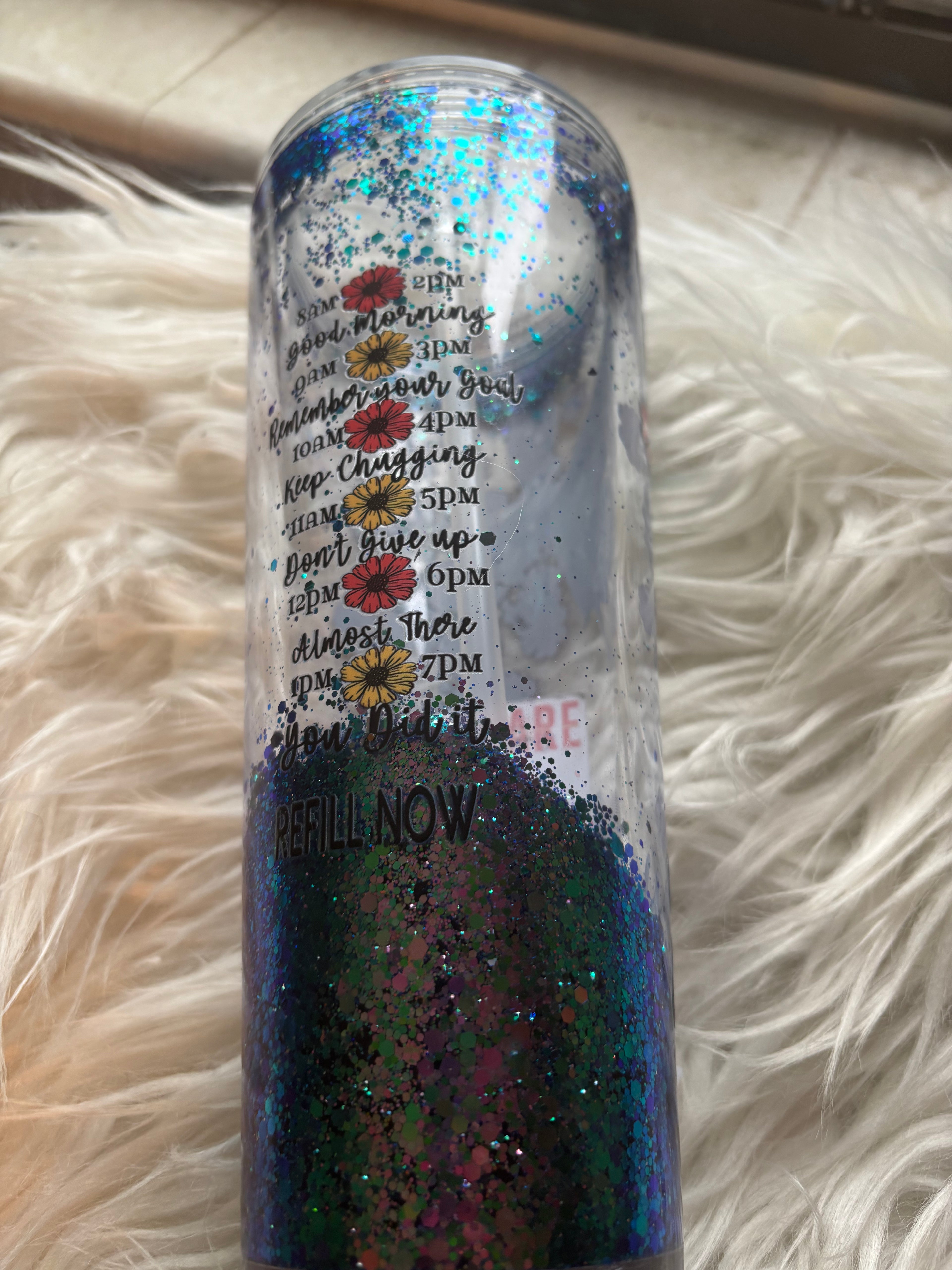 Inspirational Tumbler with Motivational Quote – Glitter and Floral Design