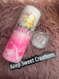 This Chick Is Gettin Lit tumbler with pink glitter epoxy finish and lid