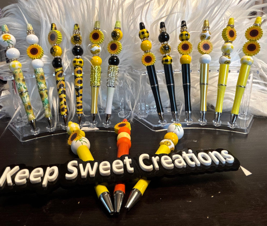 Sunflower Beaded Pens – Handcrafted Beaded Pen Gift | Cute Sunflower Stationery for Teachers, Coworkers & Flower Lovers