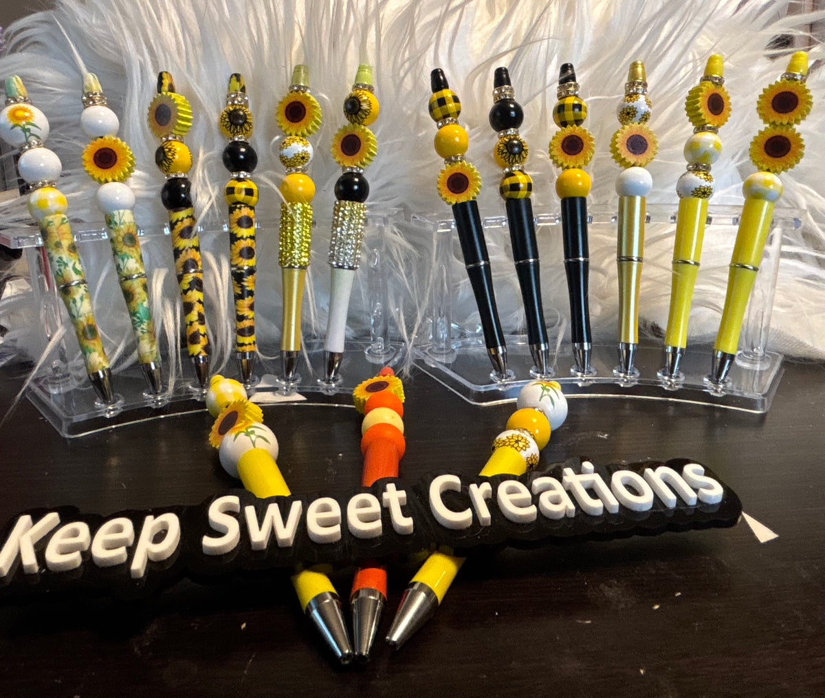 Sunflower Beaded Pens – Handcrafted Beaded Pen Gift | Cute Sunflower Stationery for Teachers, Coworkers & Flower Lovers