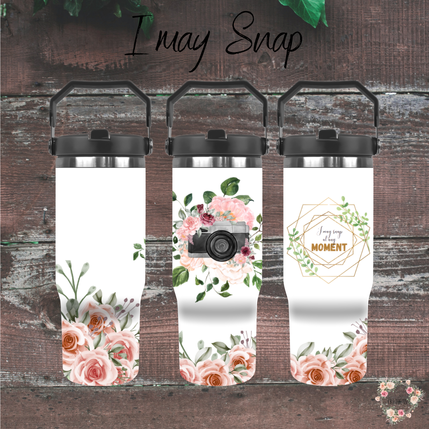 Rustic Camera Floral Tumbler – I May Snap | Photography & Flower Mug Gift