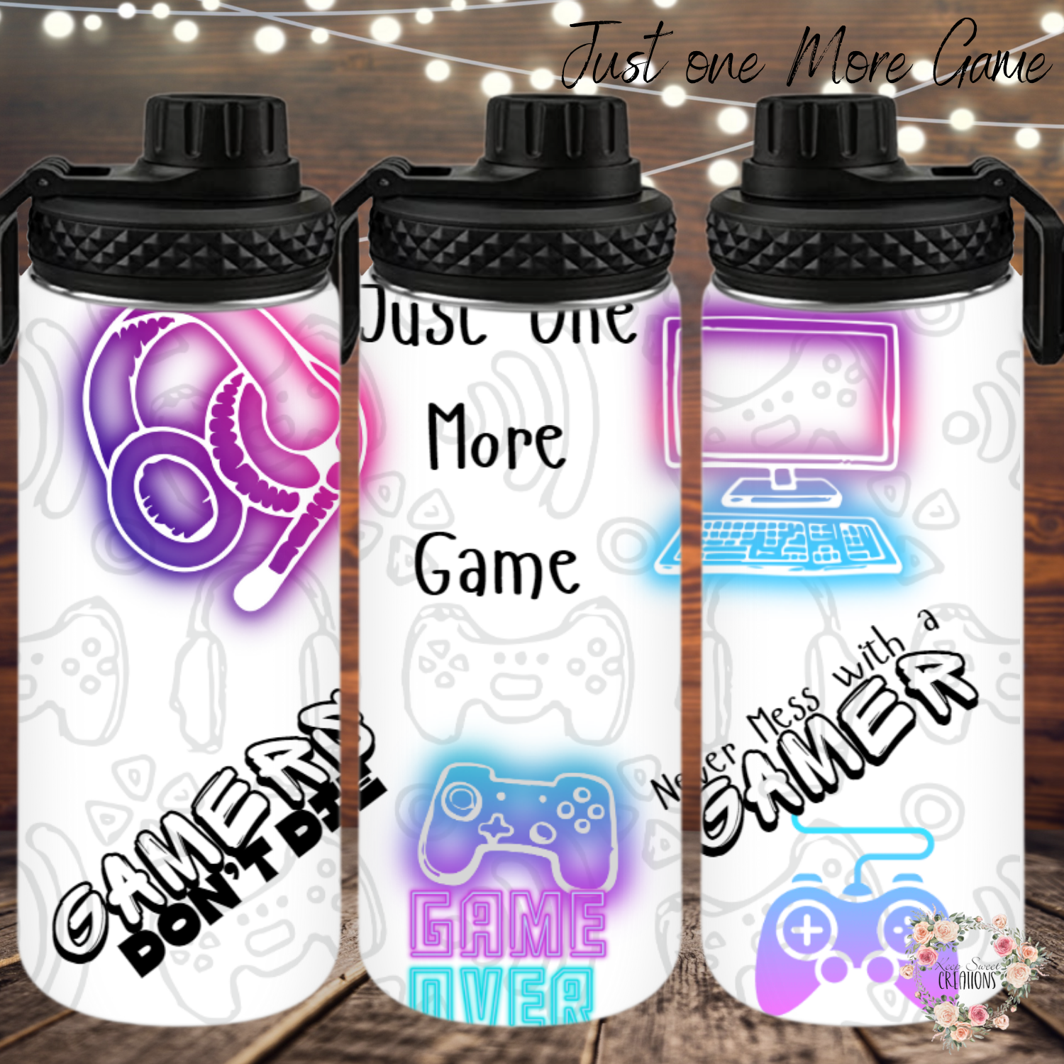 Gamer Mode Tumbler – Just One More Game! | Neon Controller Stainless Steel Cup for Gamers