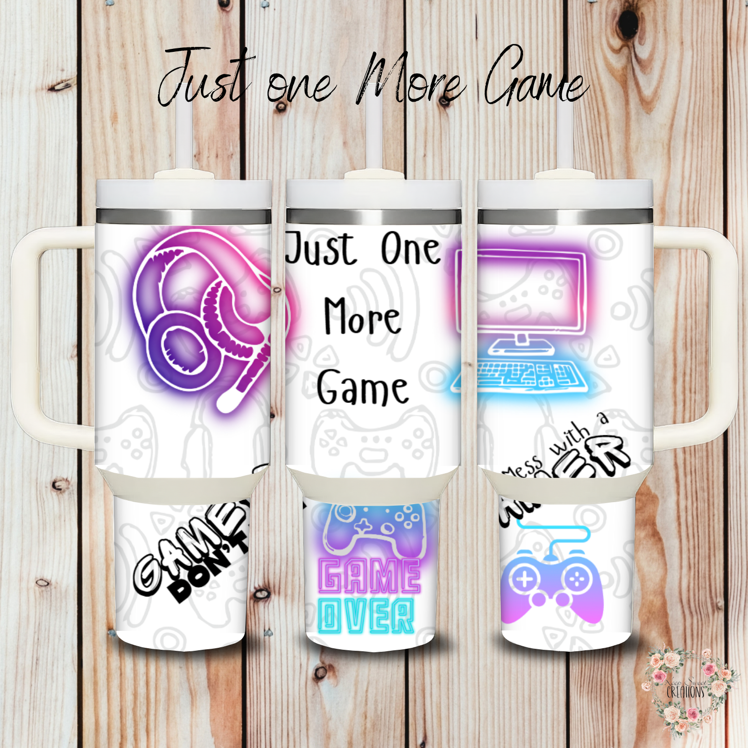 Gamer Mode Tumbler – Just One More Game! | Neon Controller Stainless Steel Cup for Gamers