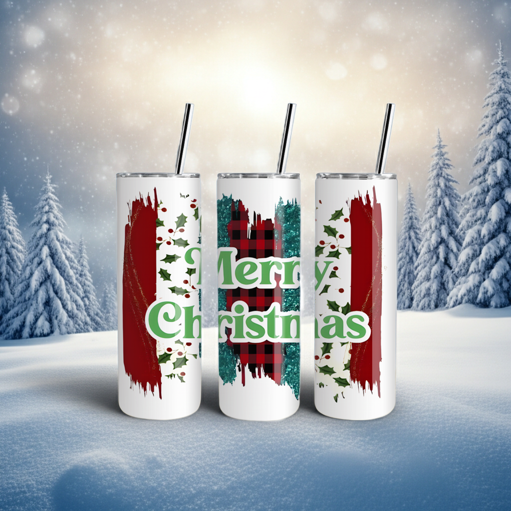 Merry Christmas Drip Tumbler | Red & Green Holiday Cup
