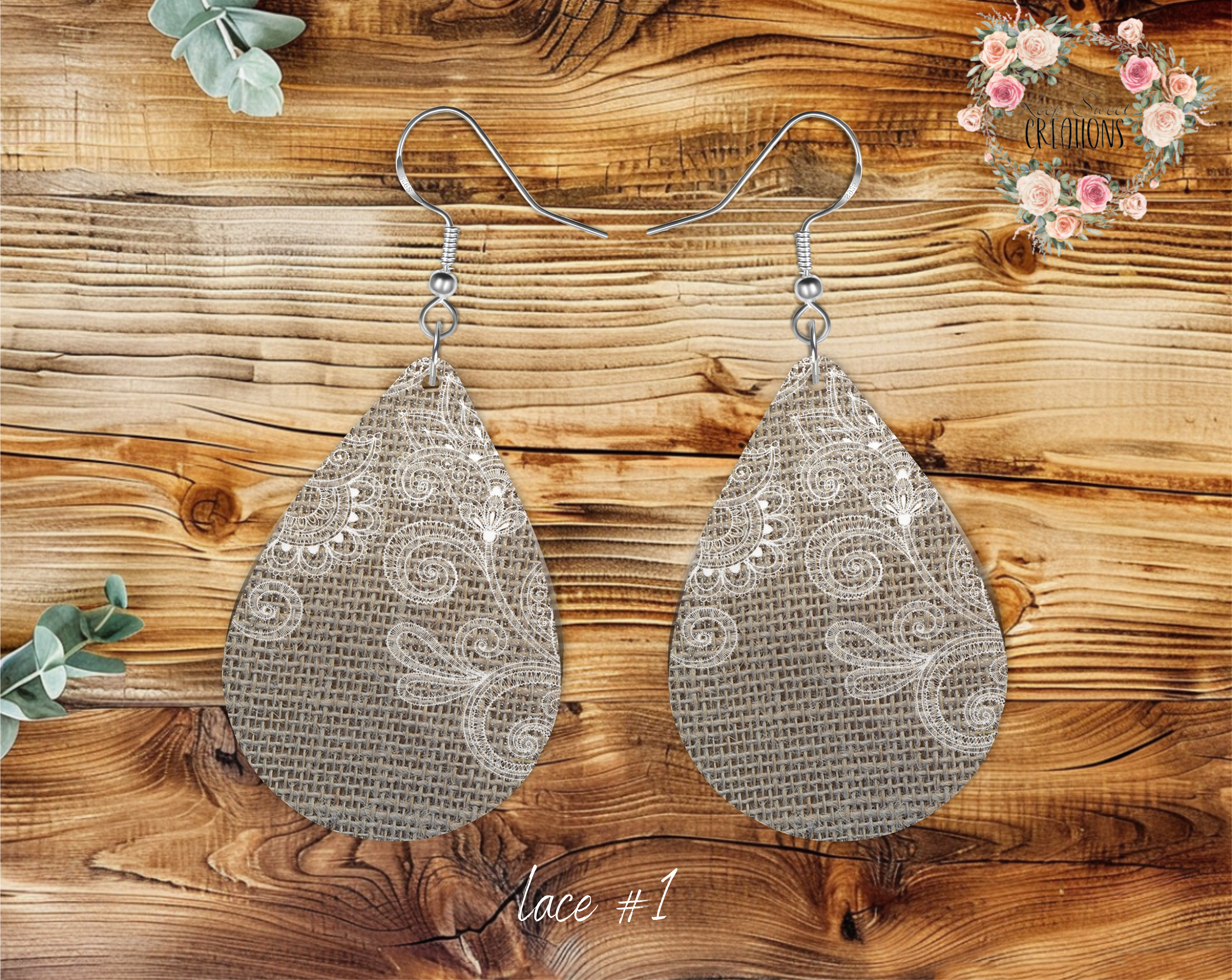 Lace & Gray Teardrop Earrings – Elegant & Timeless Style