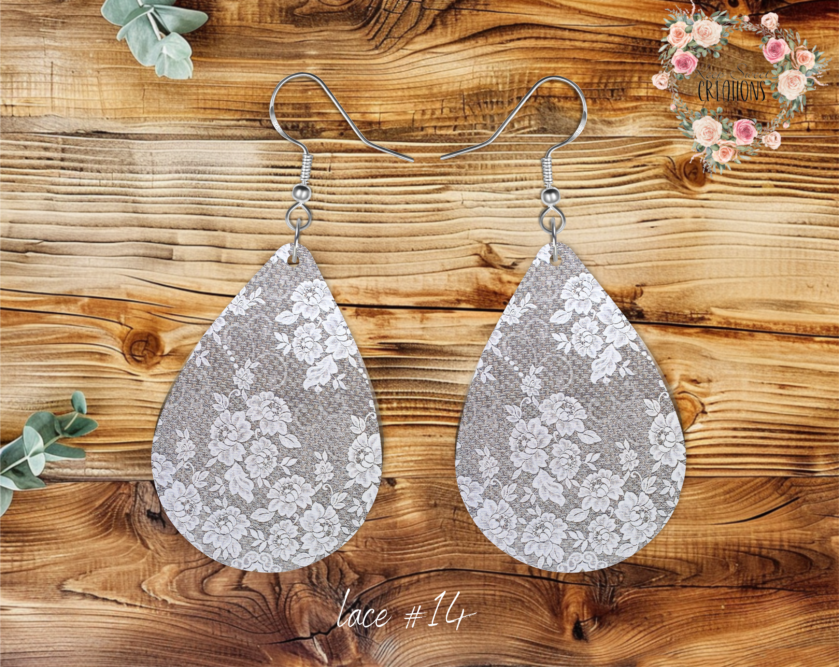Lace & Gray Teardrop Earrings – Elegant & Timeless Style