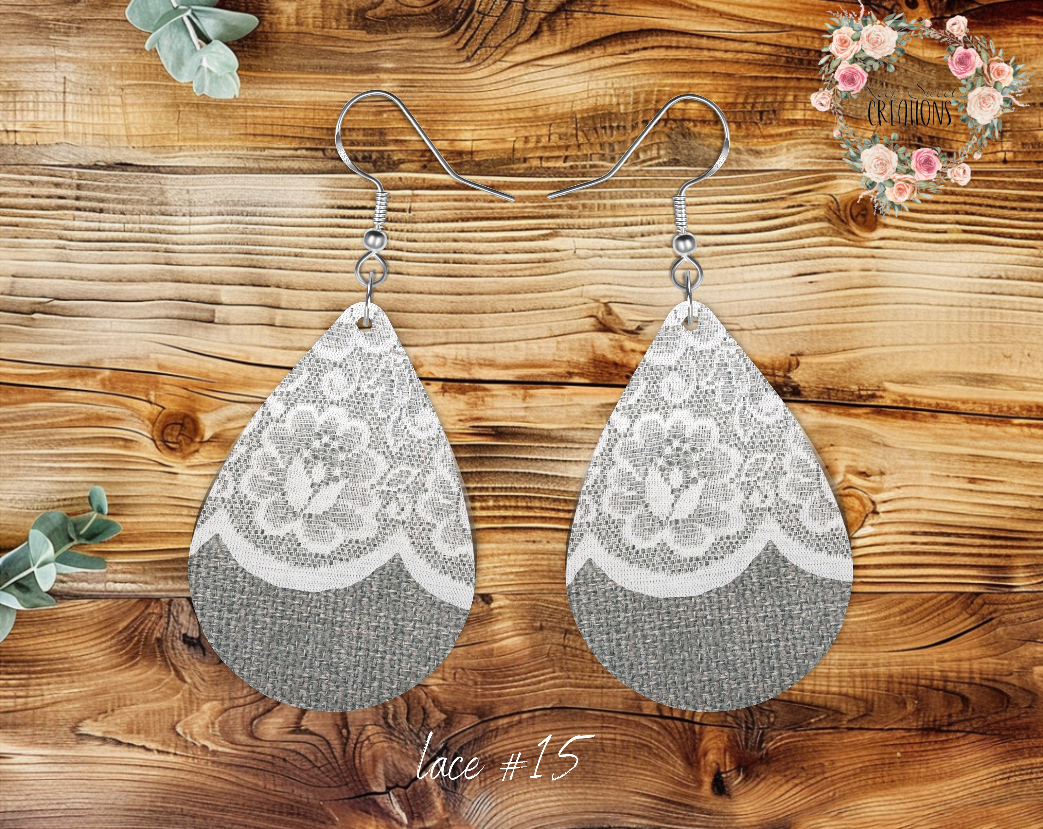 Lace & Gray Teardrop Earrings – Elegant & Timeless Style