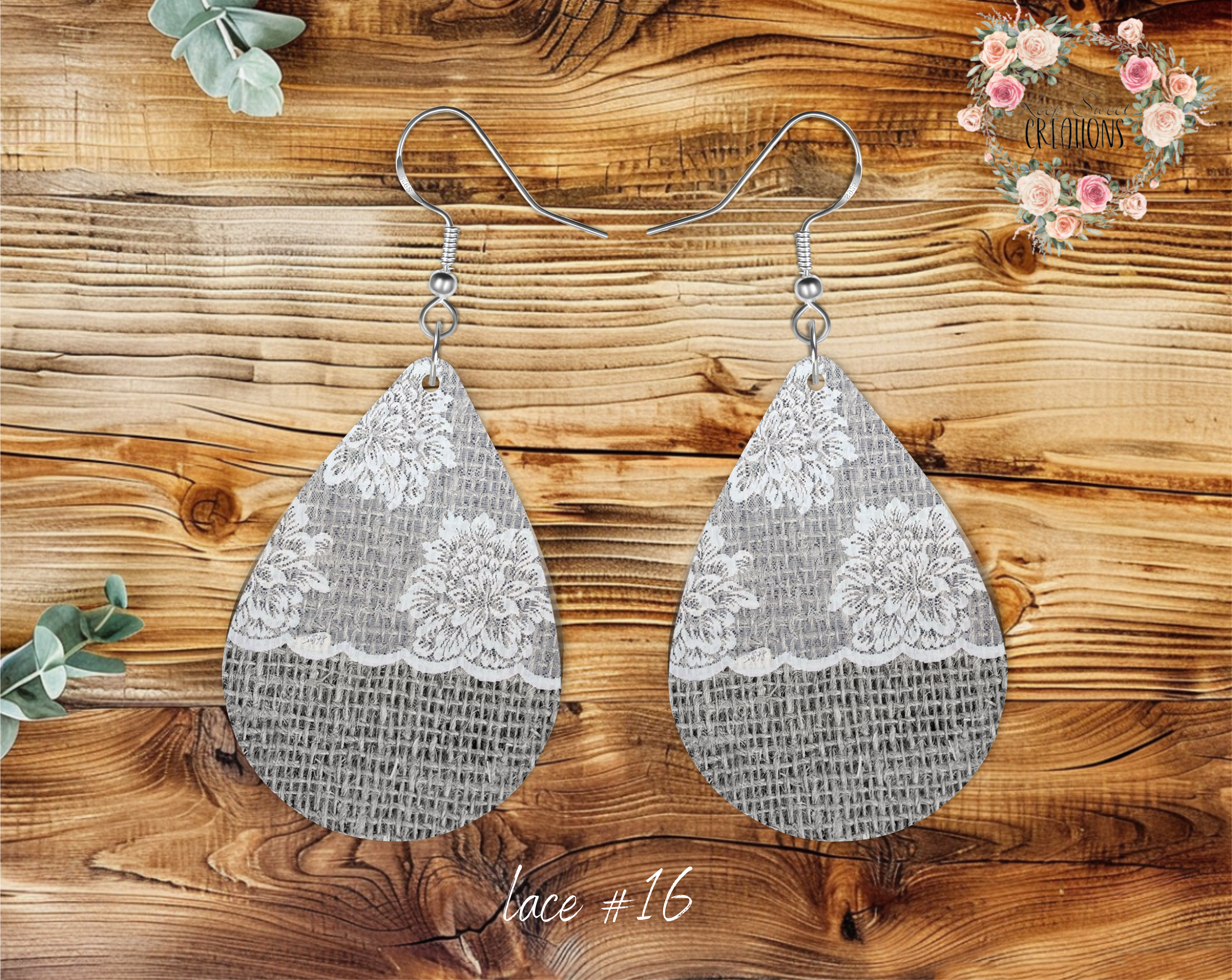 Lace & Gray Teardrop Earrings – Elegant & Timeless Style