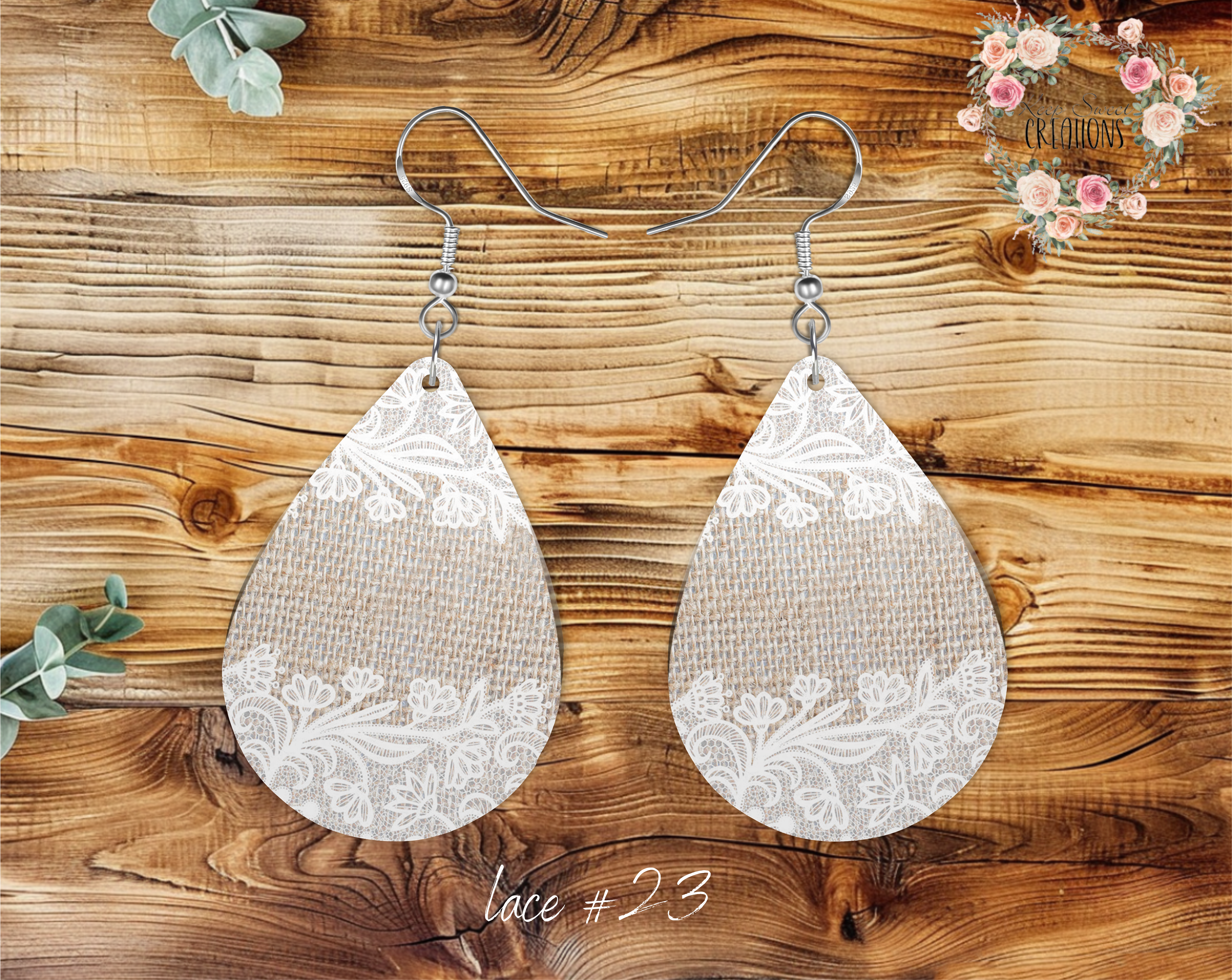 Lace & Gray Teardrop Earrings – Elegant & Timeless Style