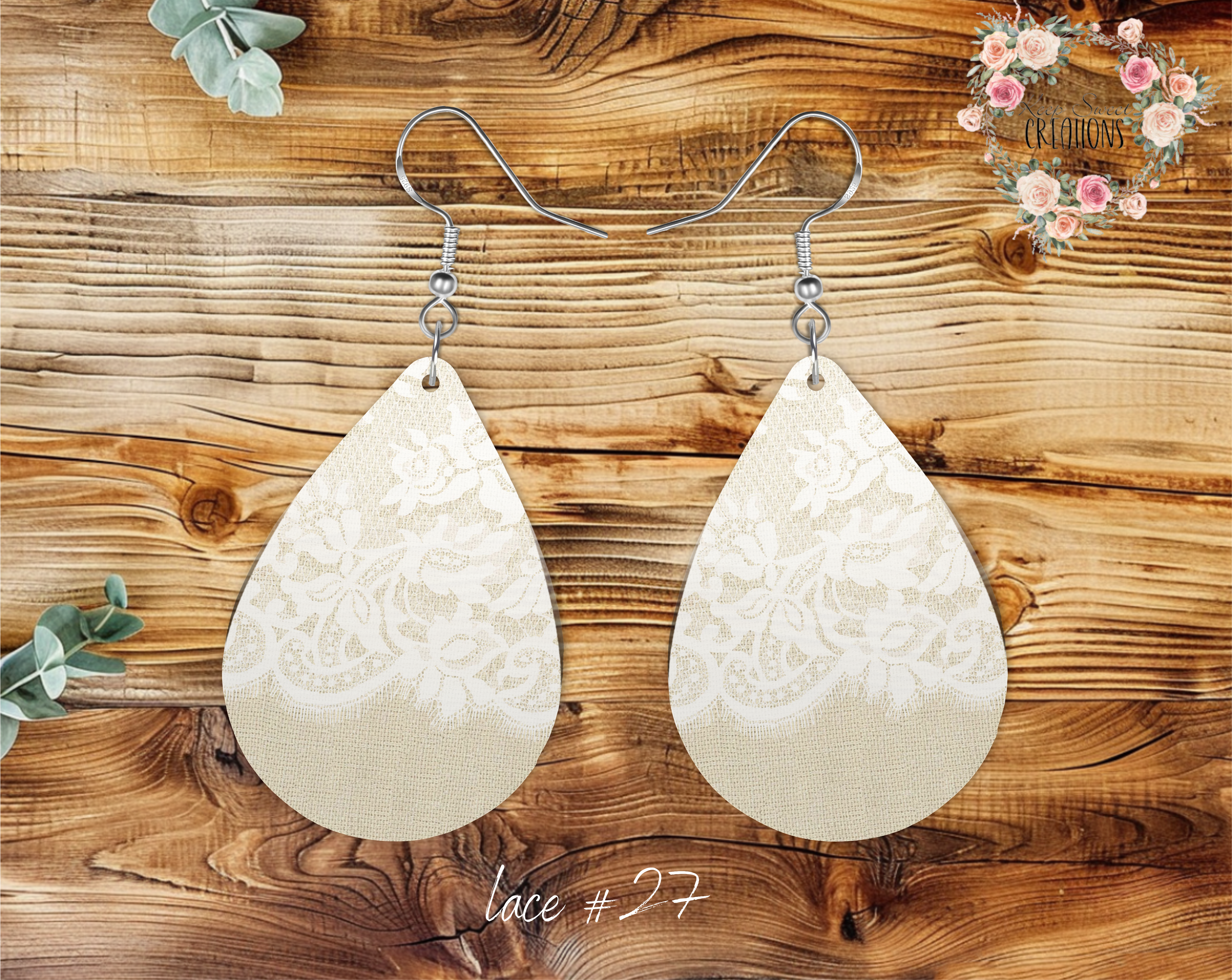 Lace & Gray Teardrop Earrings – Elegant & Timeless Style