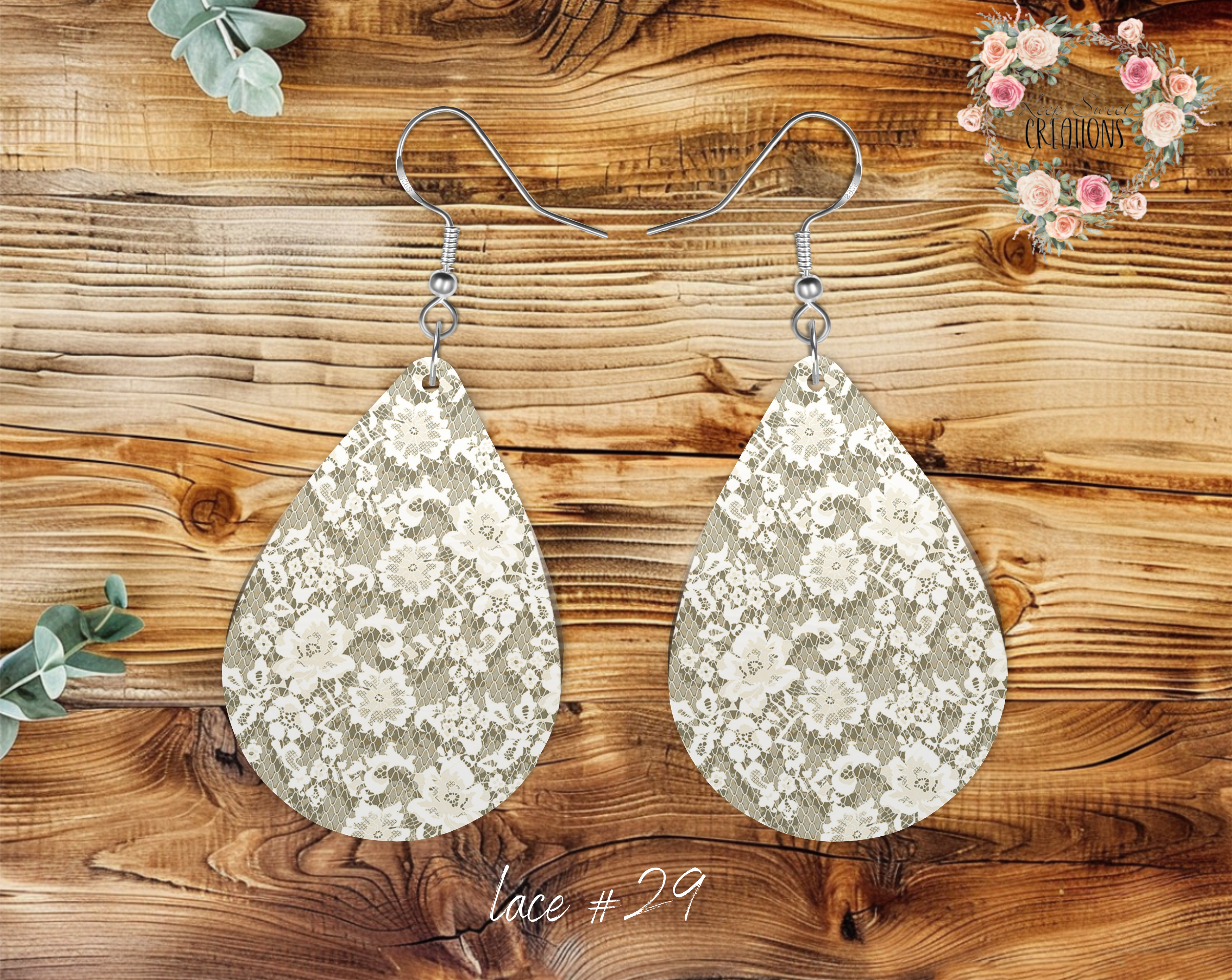 Lace & Gray Teardrop Earrings – Elegant & Timeless Style