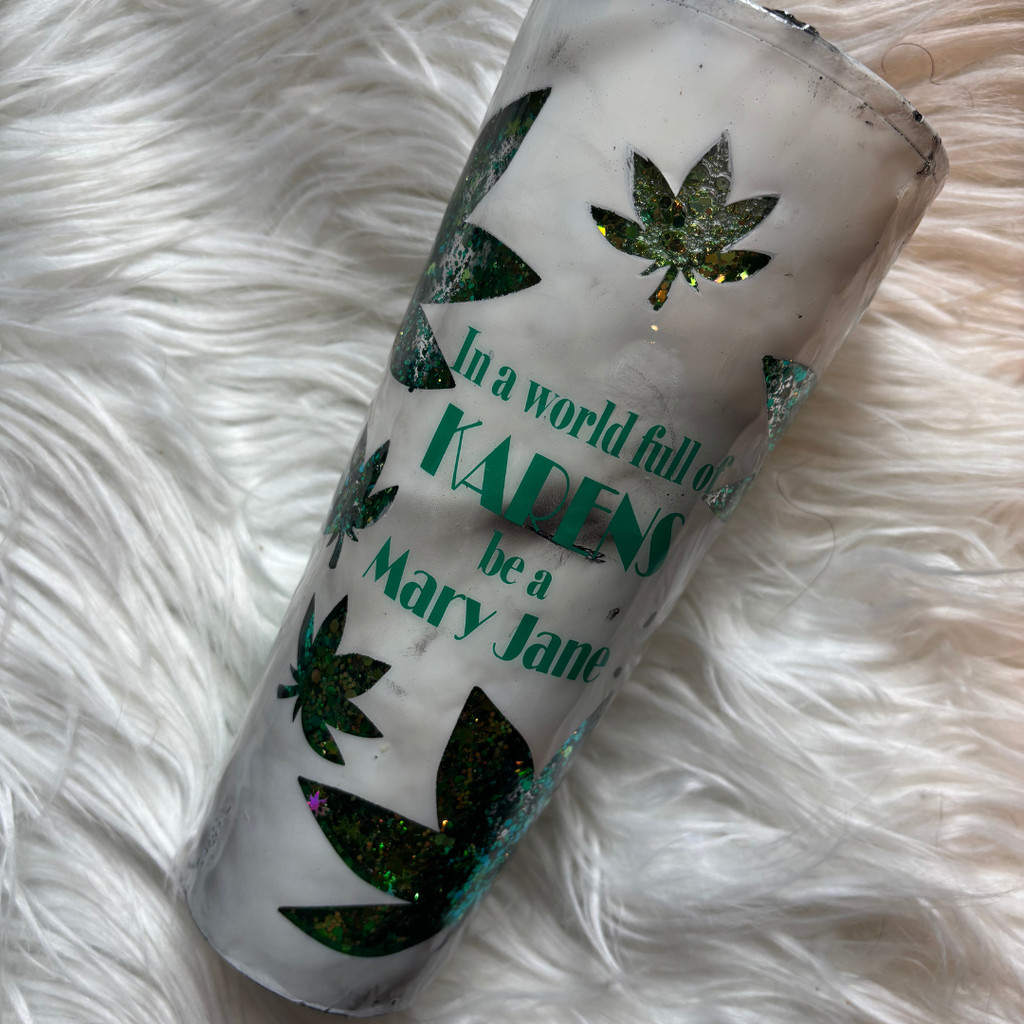Mary Jane Snow Globe Tumbler – 24 oz Leaf Glitter Cup