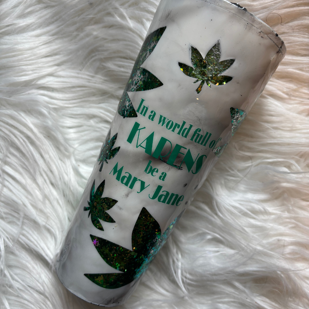 Mary Jane Snow Globe Tumbler – 24 oz Leaf Glitter Cup