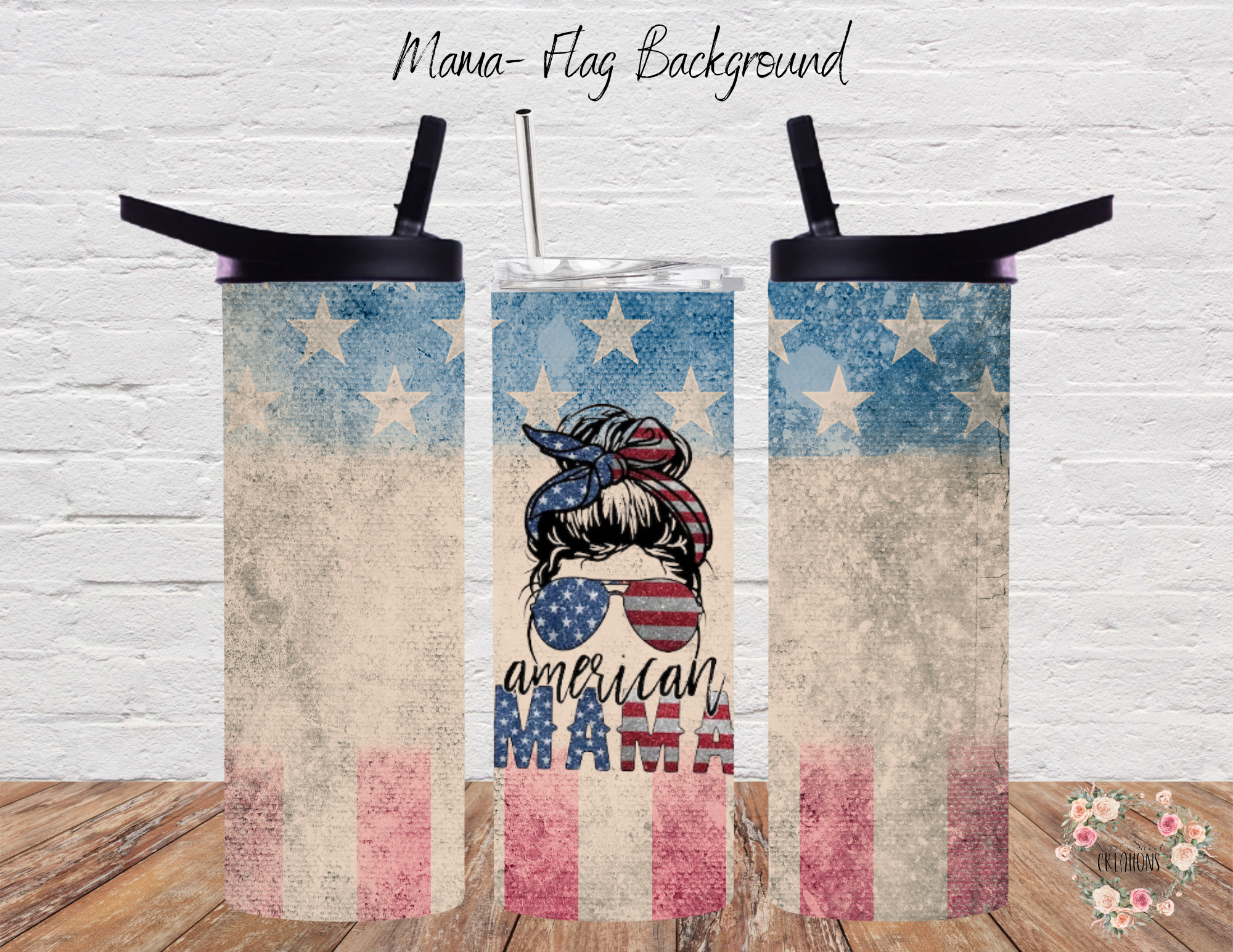 A rustic American flag design with a vintage touch, perfect for country-loving moms and their minis. ❤️💙