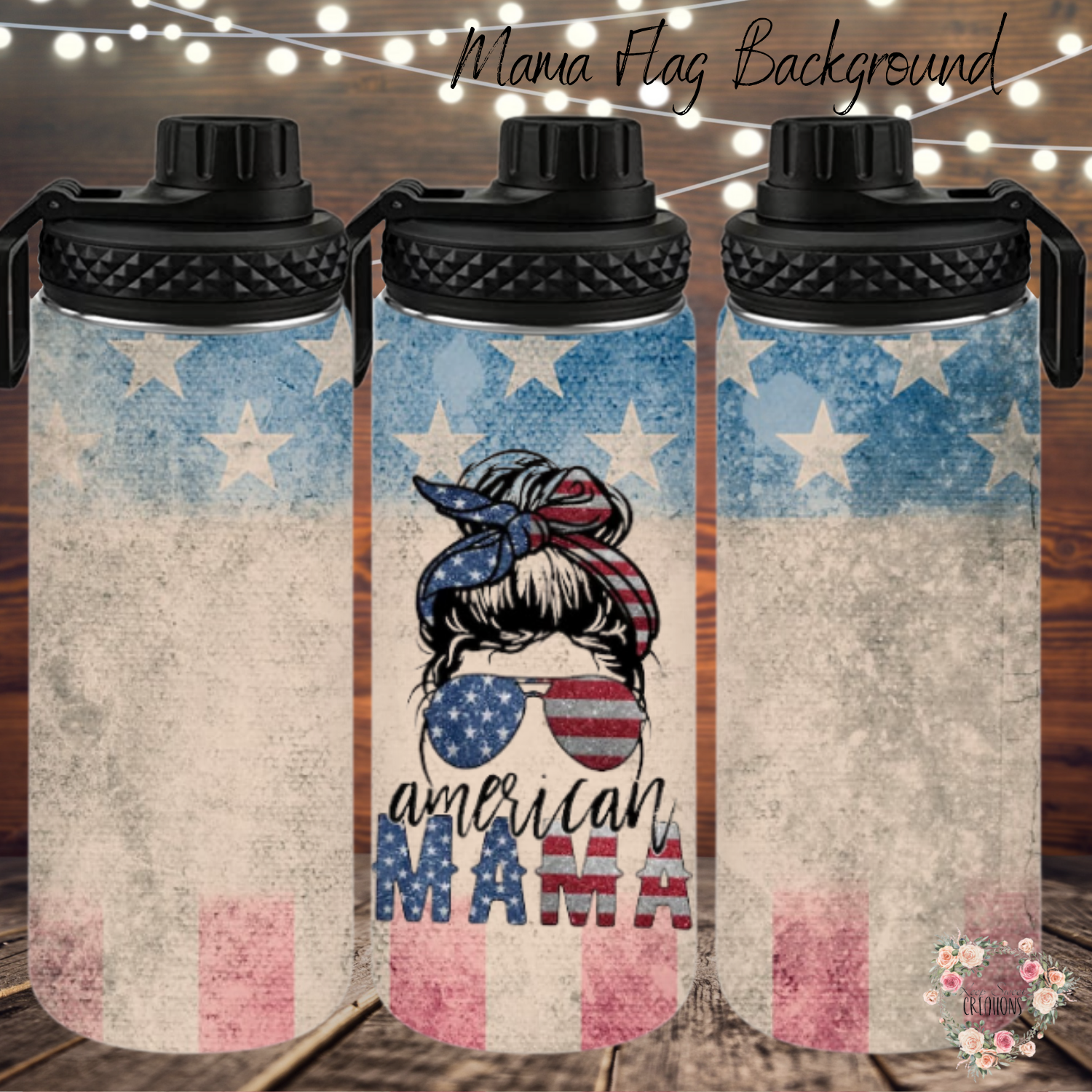 A rustic American flag design with a vintage touch, perfect for country-loving moms and their minis. ❤️💙