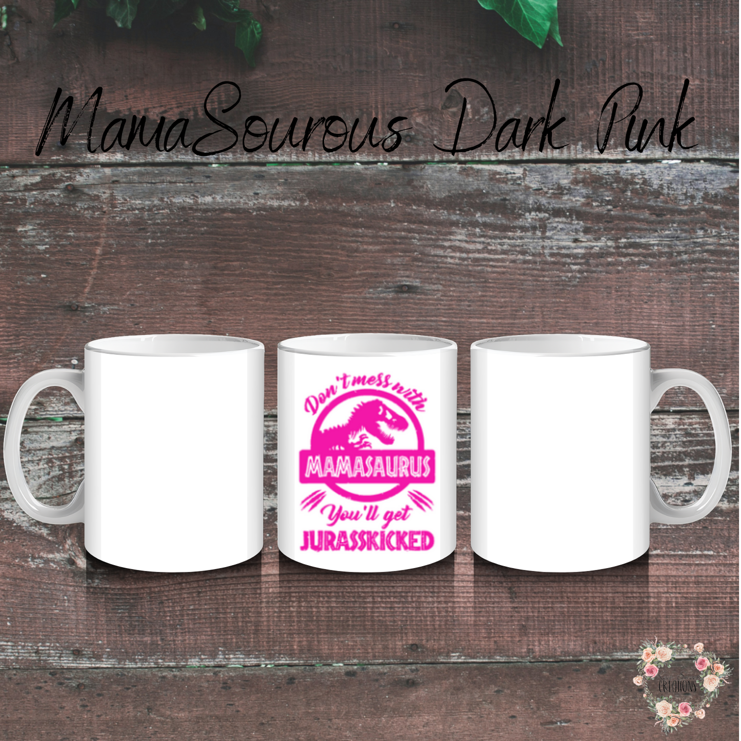 Mamasaurus coffee mug with bold dinosaur design and mom phrase