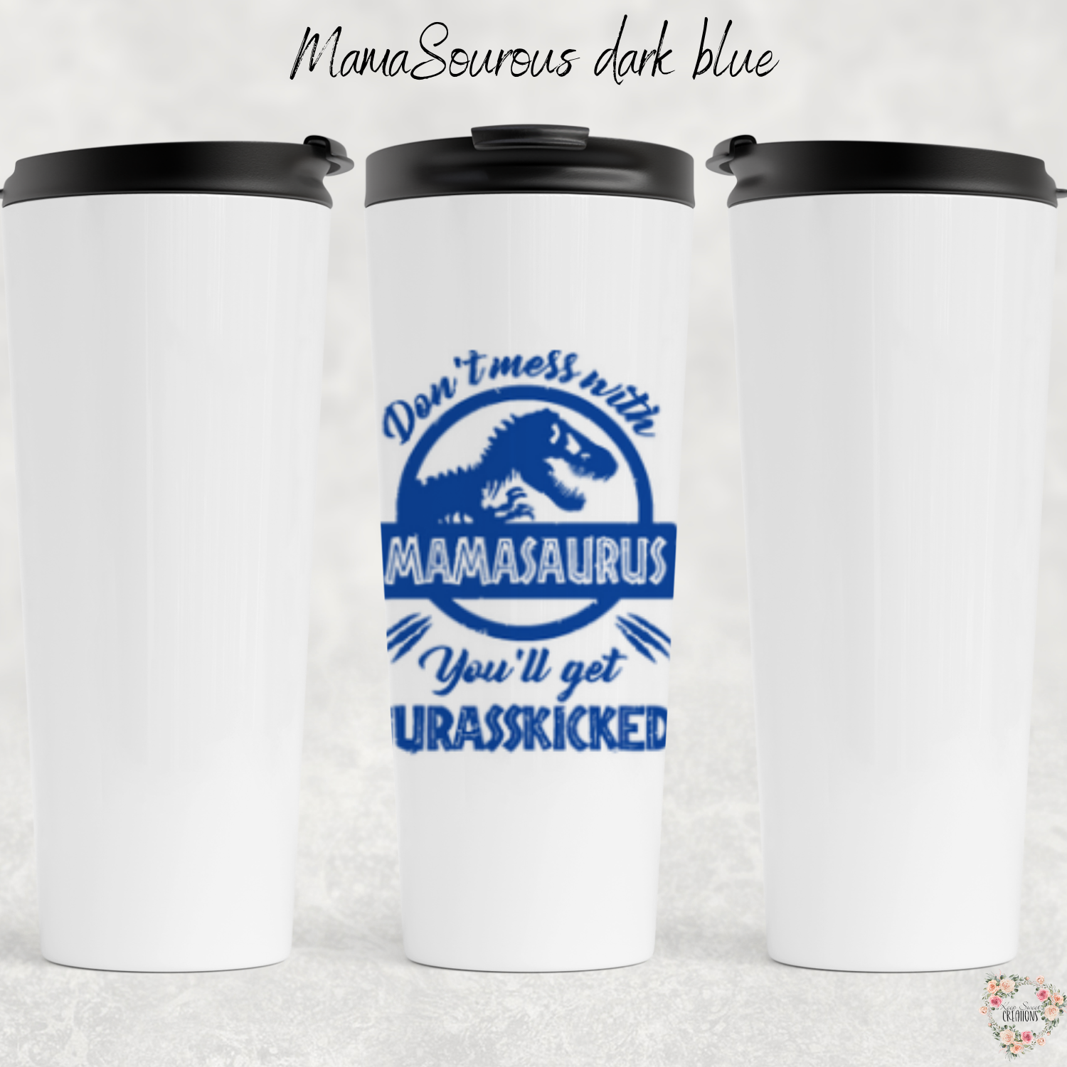 Mamasaurus coffee mug with bold dinosaur design and mom phrase