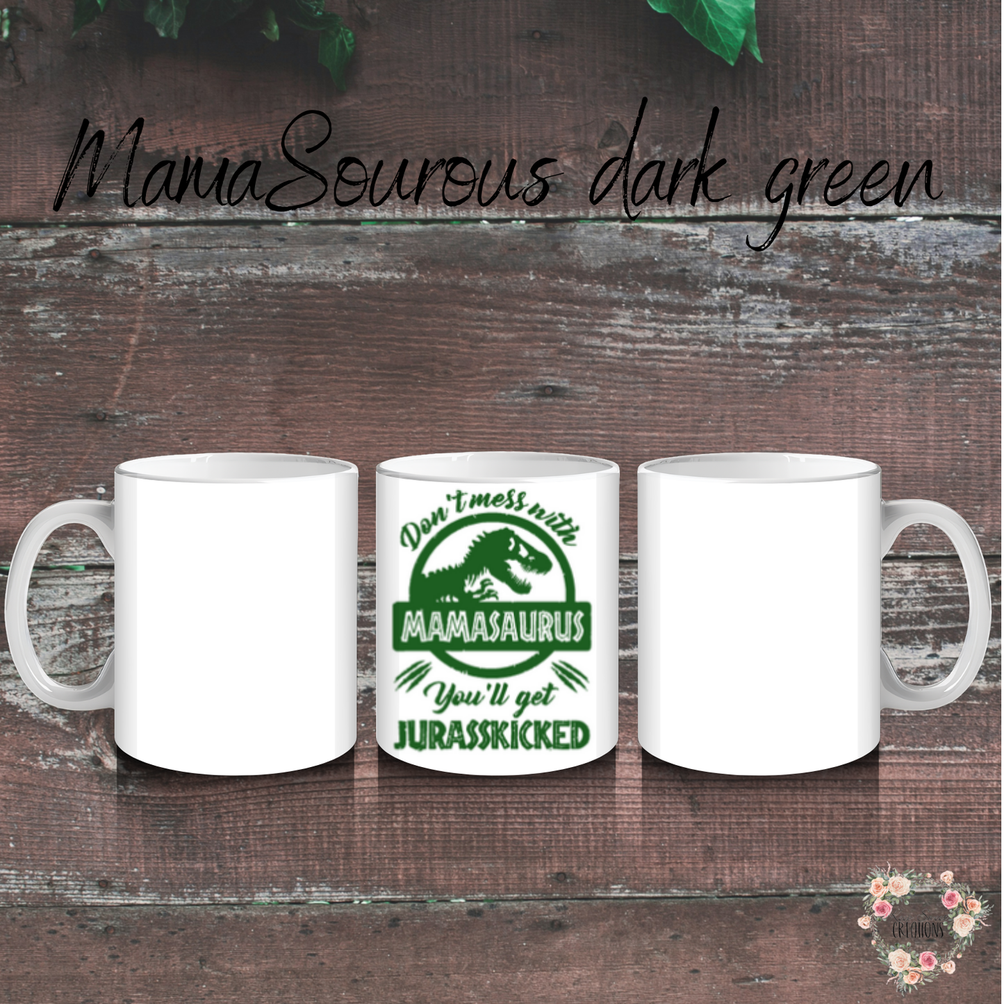Mamasaurus coffee mug with bold dinosaur design and mom phrase