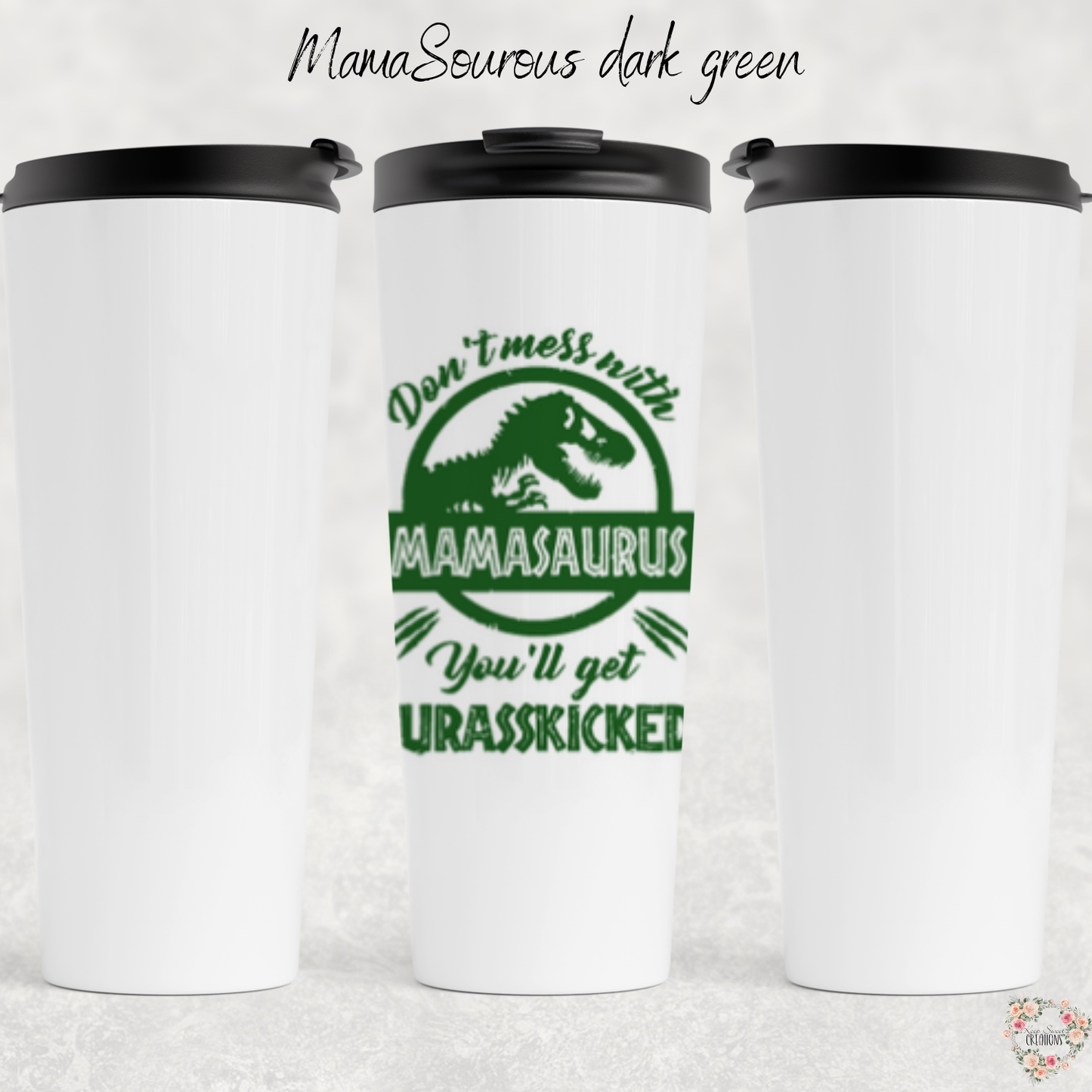 Mamasaurus coffee mug with bold dinosaur design and mom phrase