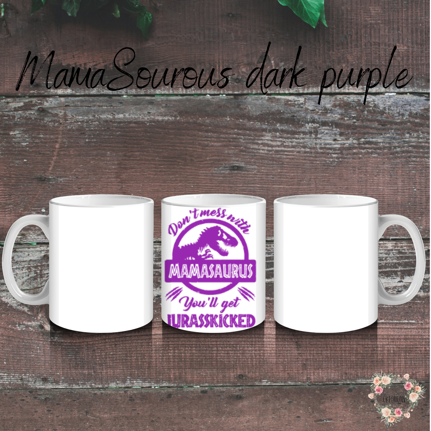 Mamasaurus coffee mug with bold dinosaur design and mom phrase
