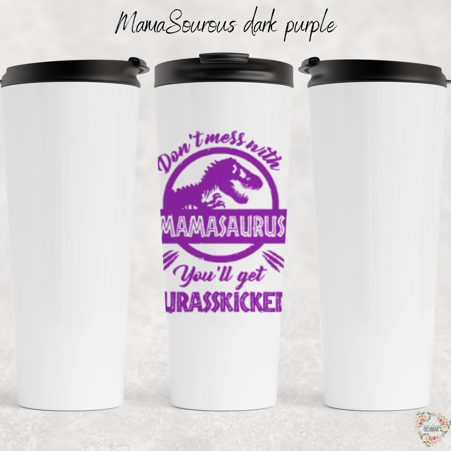 Mamasaurus coffee mug with bold dinosaur design and mom phrase