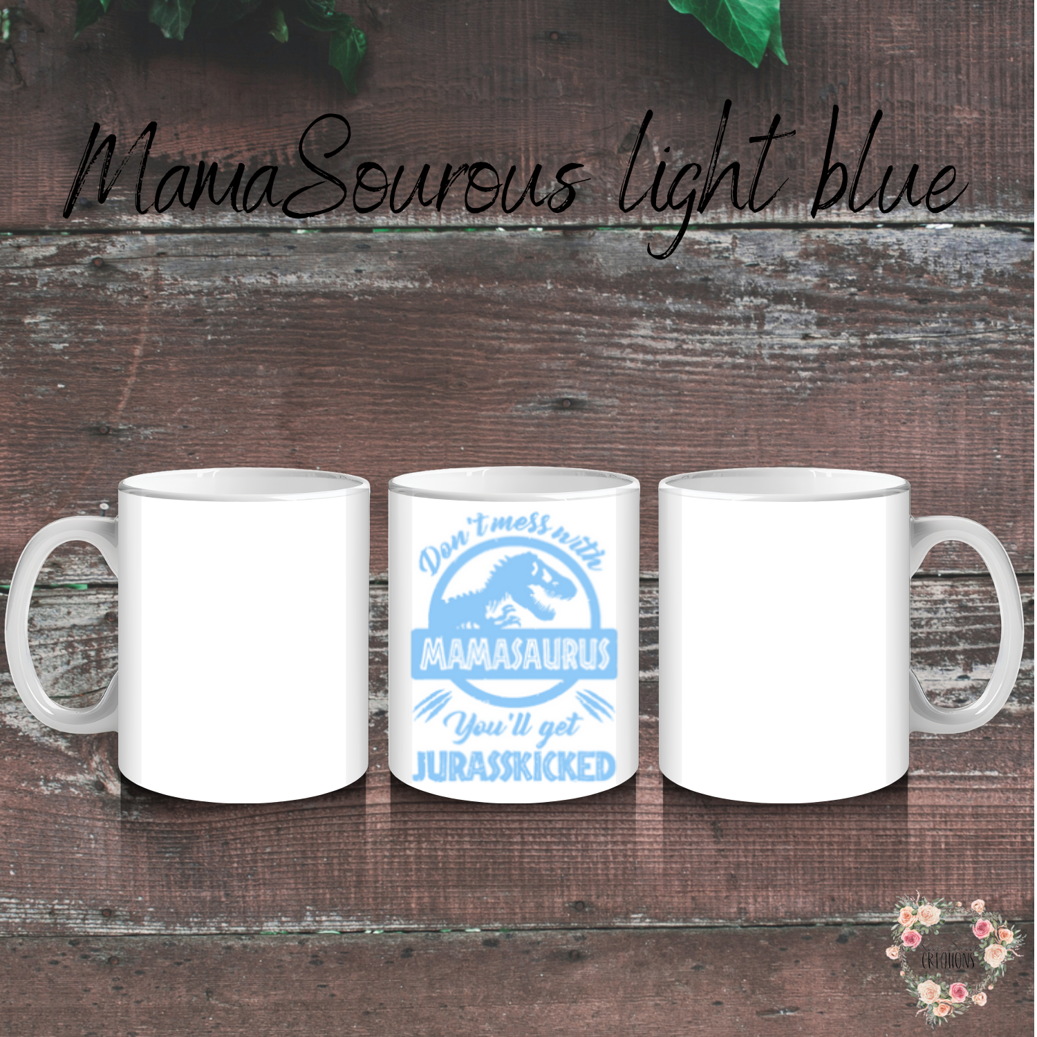 Mamasaurus coffee mug with bold dinosaur design and mom phrase