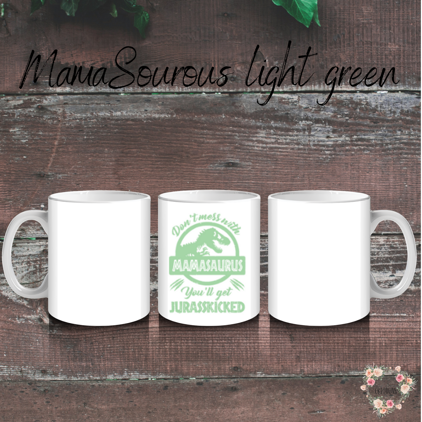Mamasaurus coffee mug with bold dinosaur design and mom phrase