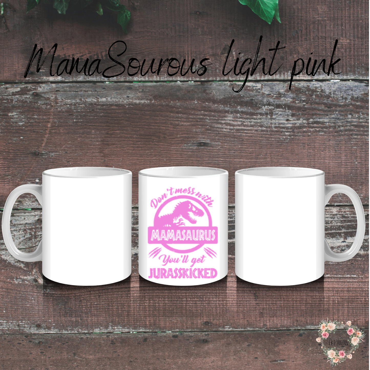 Mamasaurus coffee mug with bold dinosaur design and mom phrase