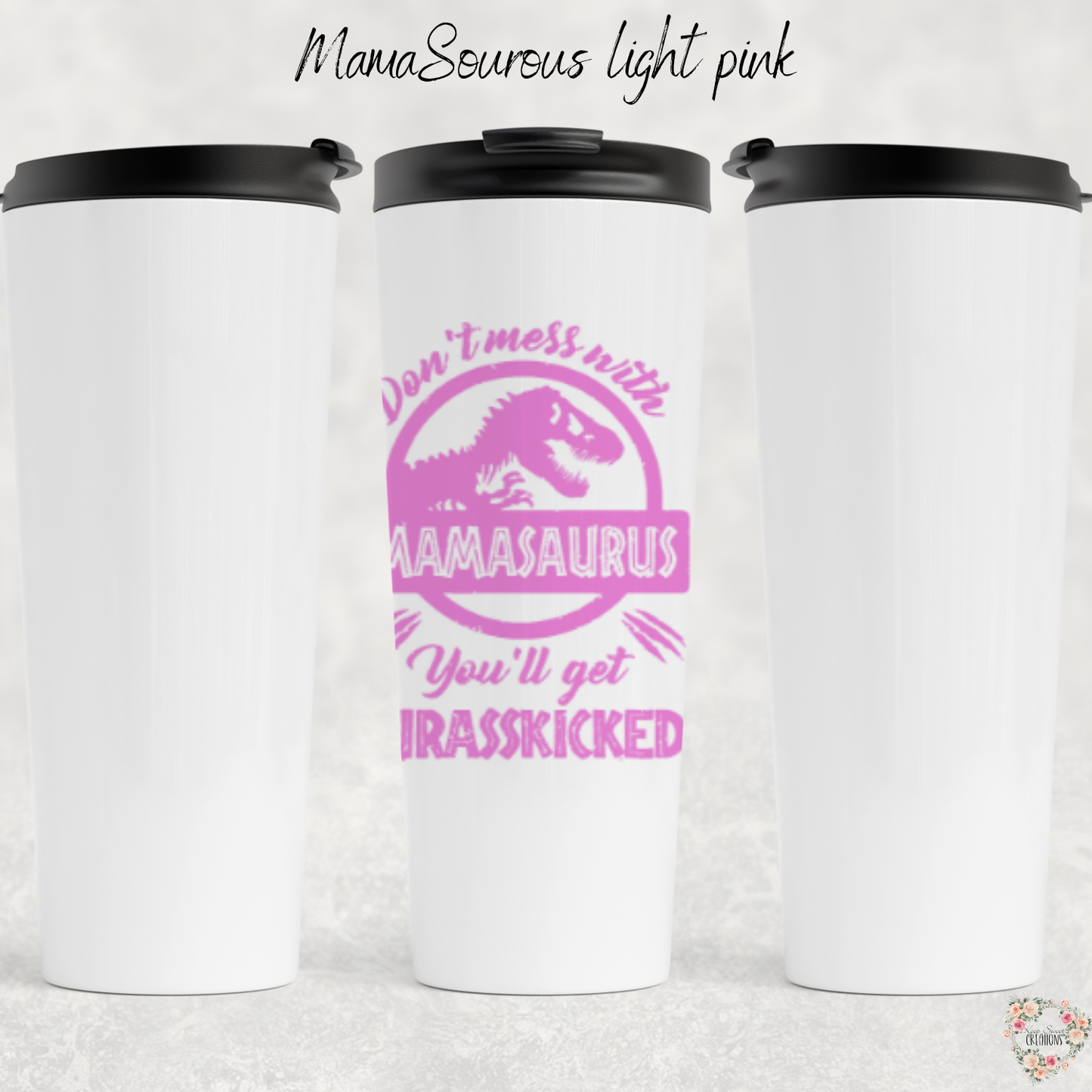 Mamasaurus coffee mug with bold dinosaur design and mom phrase