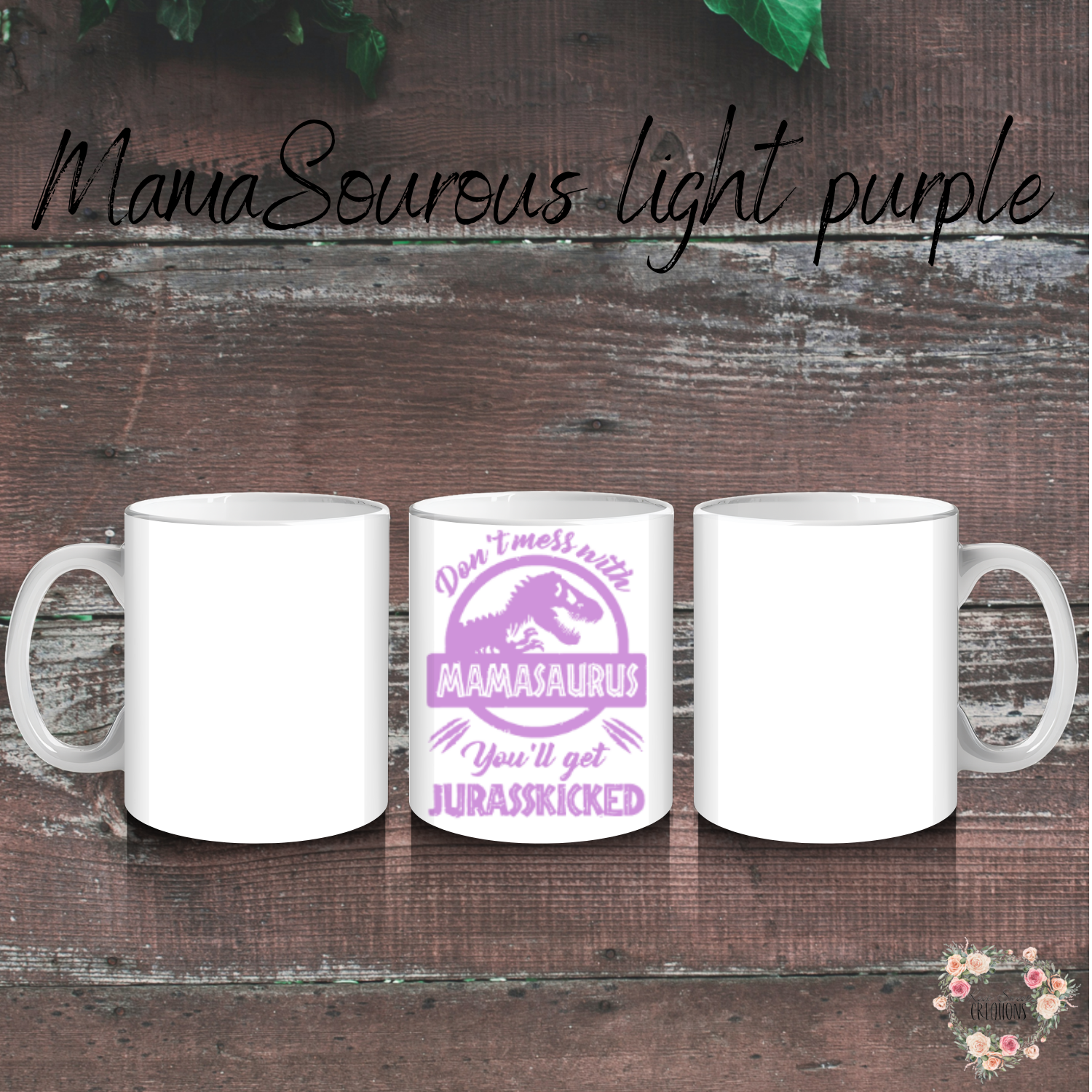 Mamasaurus coffee mug with bold dinosaur design and mom phrase