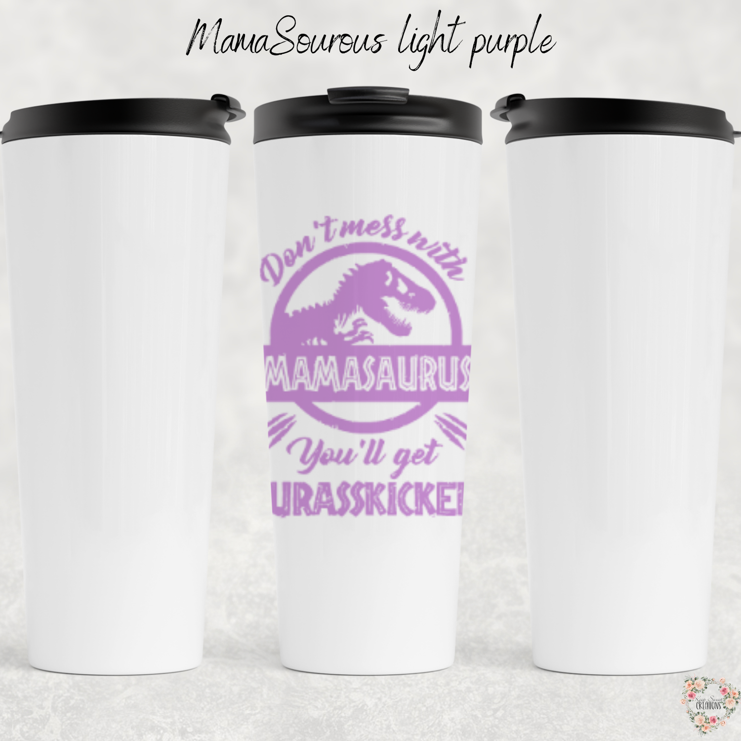 Mamasaurus coffee mug with bold dinosaur design and mom phrase
