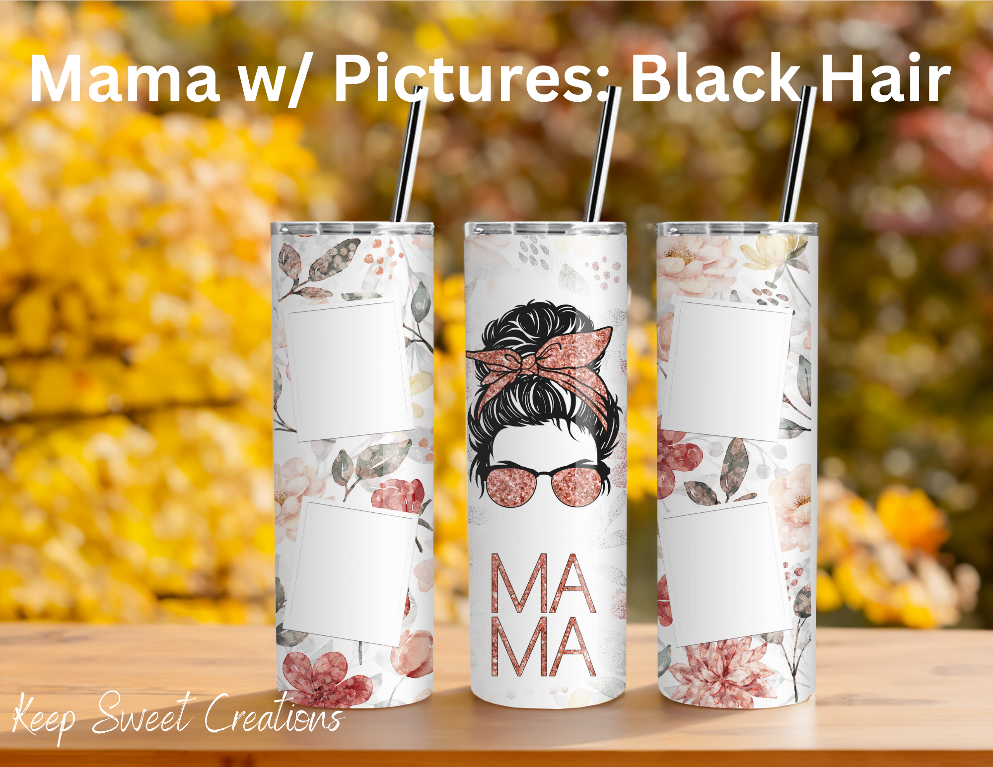 Black hair Mama tumbler with sleek personalized look