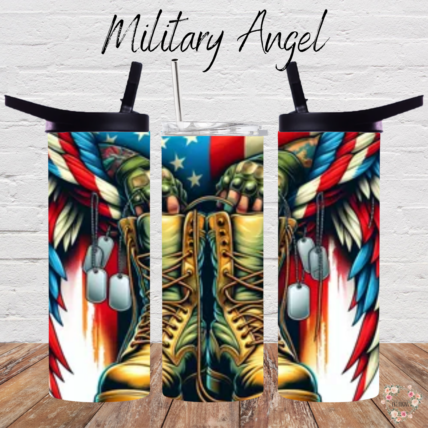 Patriotic Military Tribute Tumbler – Angel Wings & Combat Boots (Military Angel)