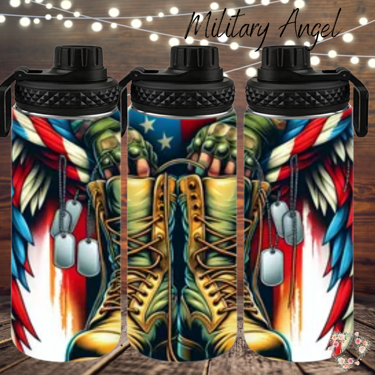 Patriotic Military Tribute Tumbler – Angel Wings & Combat Boots (Military Angel)