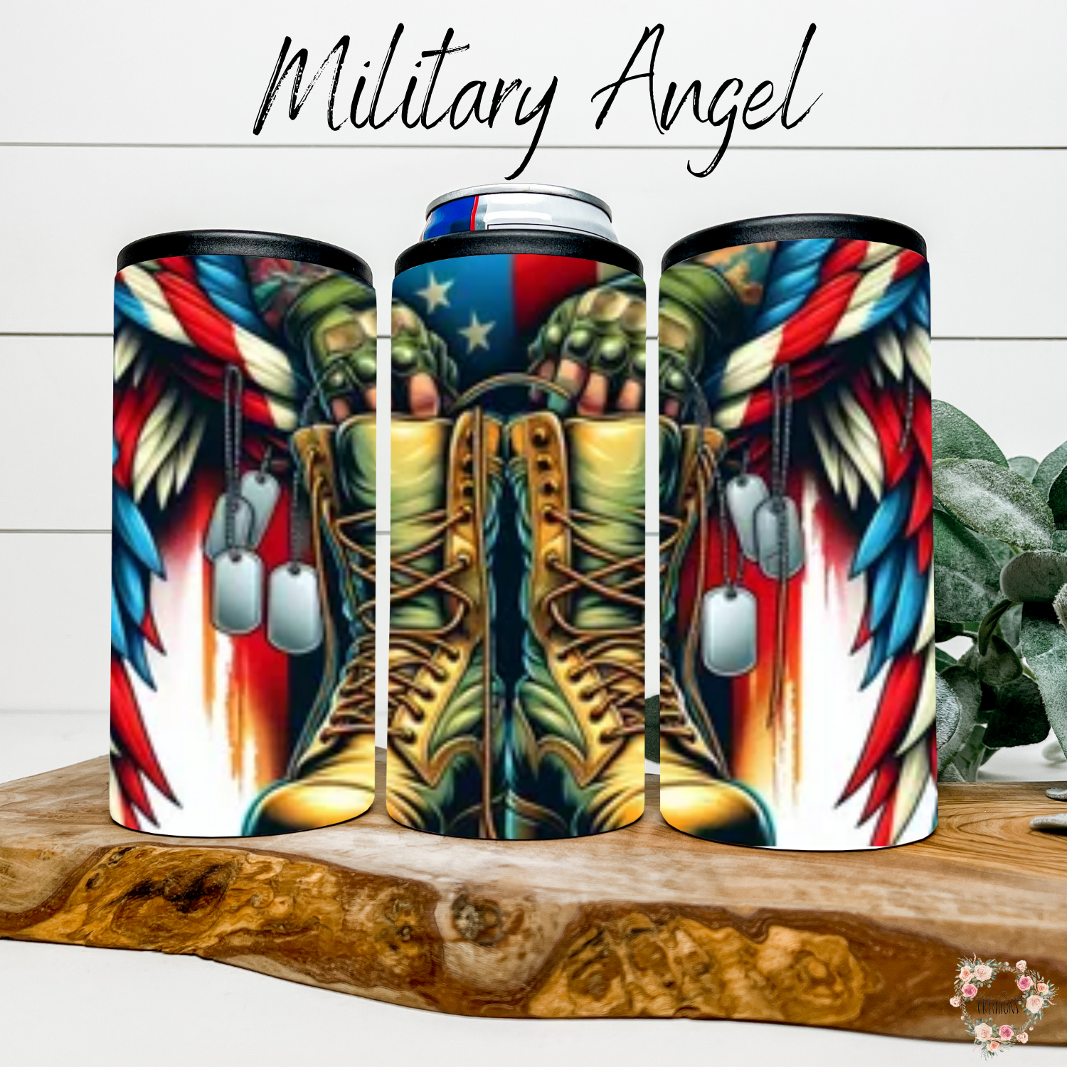 Patriotic Military Tribute Tumbler – Angel Wings & Combat Boots (Military Angel)