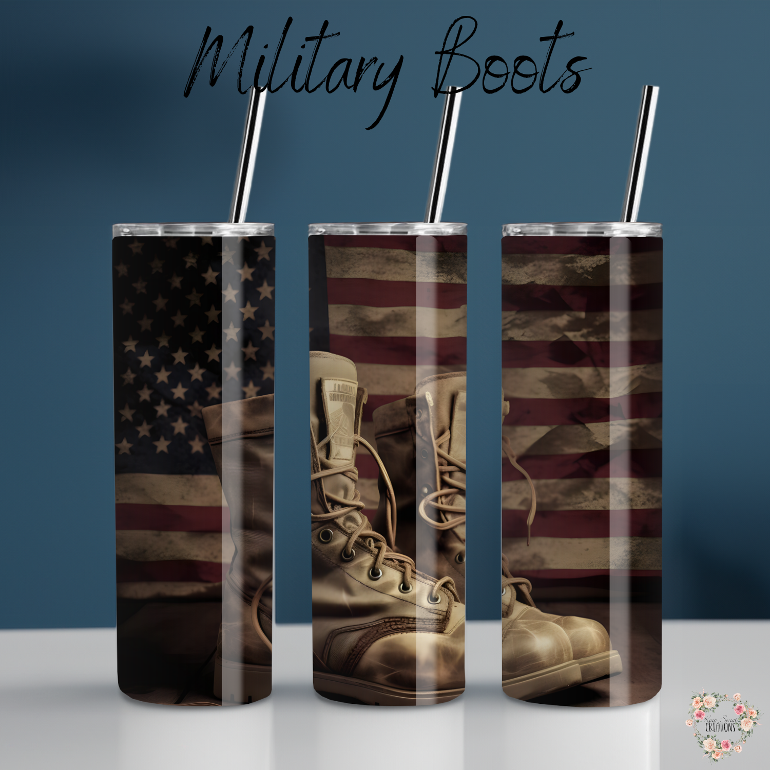 Patriotic Military Boots Tumbler – American Flag Veteran Tribute (Cowboy Boots #7)